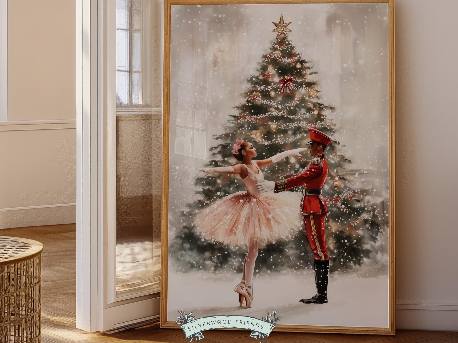 Nutcracker Ballet Christmas Print, African American Ballerina Nutcracker Christmas Printable Wall Art, Black Girl Wall Decor Digital Print