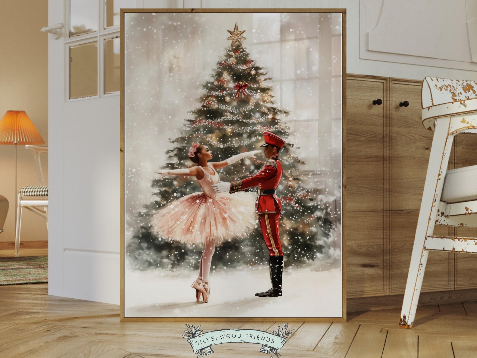 Nutcracker Ballet Christmas Print, African American Ballerina Nutcracker Christmas Printable Wall Art, Black Girl Wall Decor Digital Print
