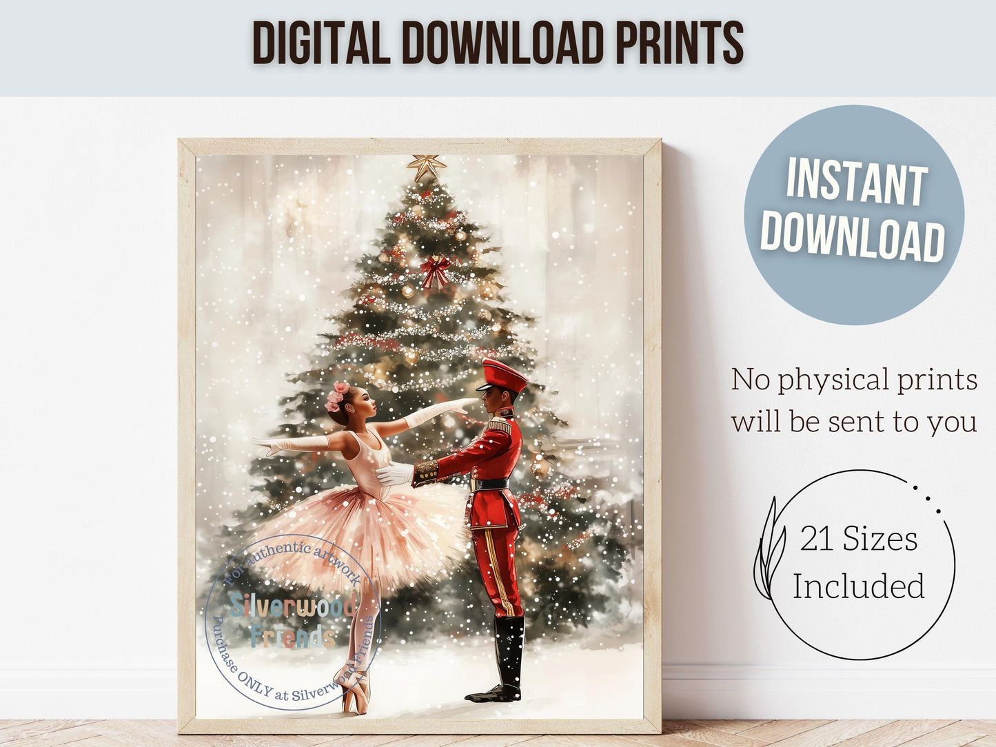 Nutcracker Ballet Christmas Print, African American Ballerina Nutcracker Christmas Printable Wall Art, Black Girl Wall Decor Digital Print