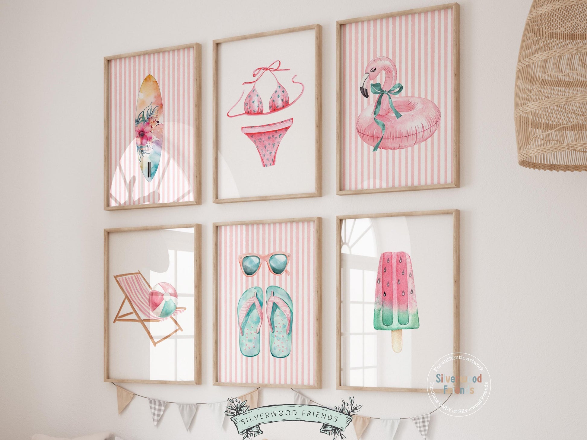 Enhance your decor with our versatile Set of 6 Coastal Prints featuring minimalist pastel pink and green beachy designs, ideal for your beach house or girls' surfing room wall decor. Our charming prints also make a thoughtful and unique beachy baby shower gift, adding a serene coastal touch to any space.