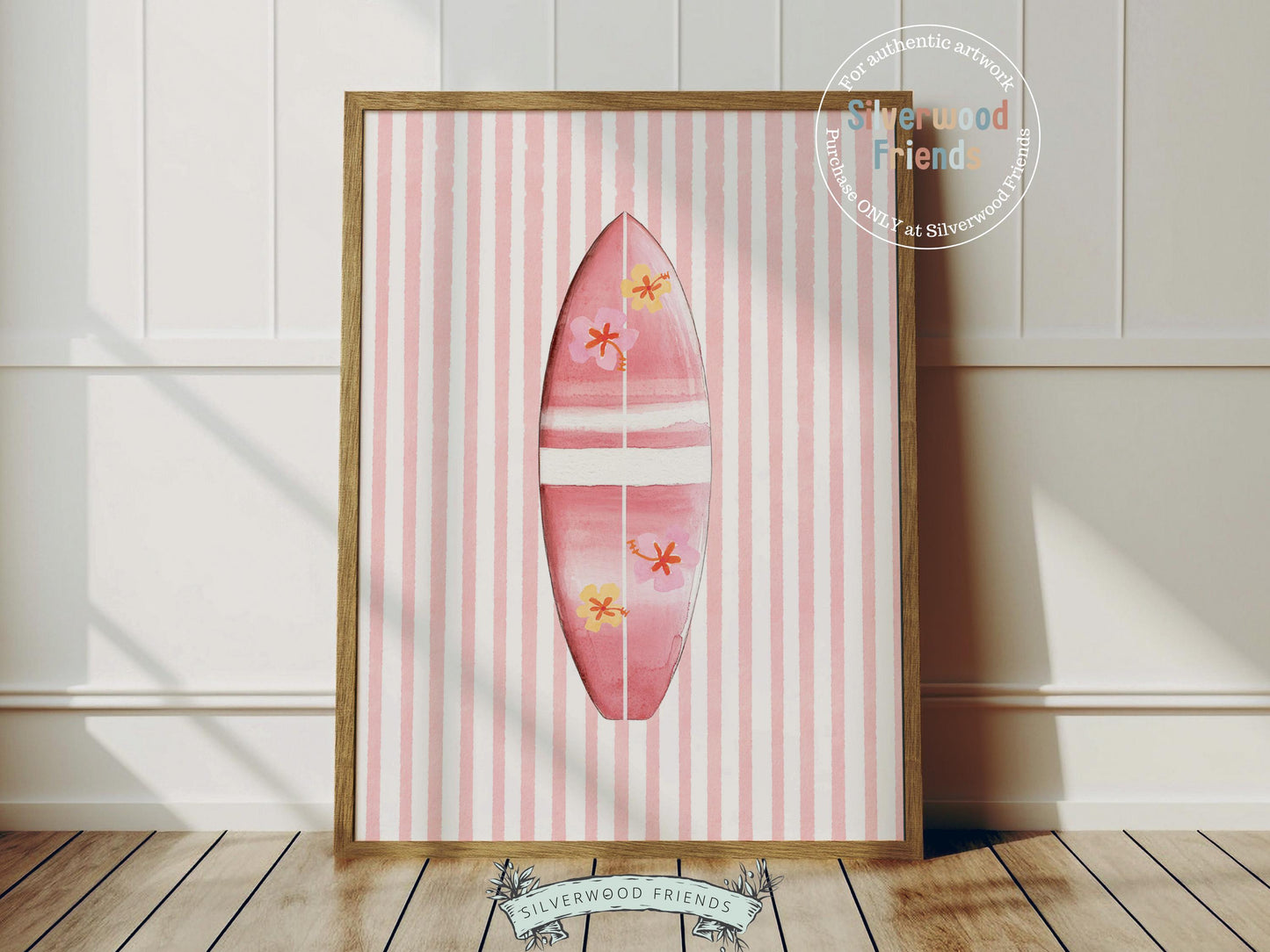 Pink Beach Nursery Prints, Girls Beach House Room Decor, Flamingo Surfboard Bikini Ice Cream - Summer Wall Art Set of 6 Digital Print