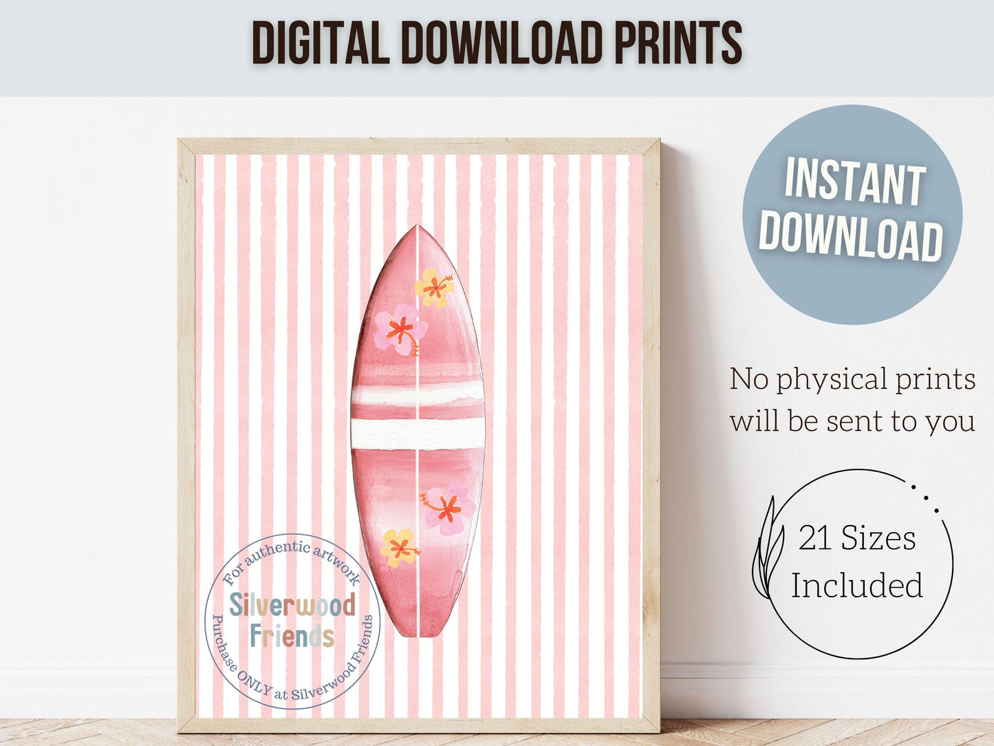 Pink Beach Nursery Prints, Girls Beach House Room Decor, Flamingo Surfboard Bikini Ice Cream - Summer Wall Art Set of 6 Digital Print