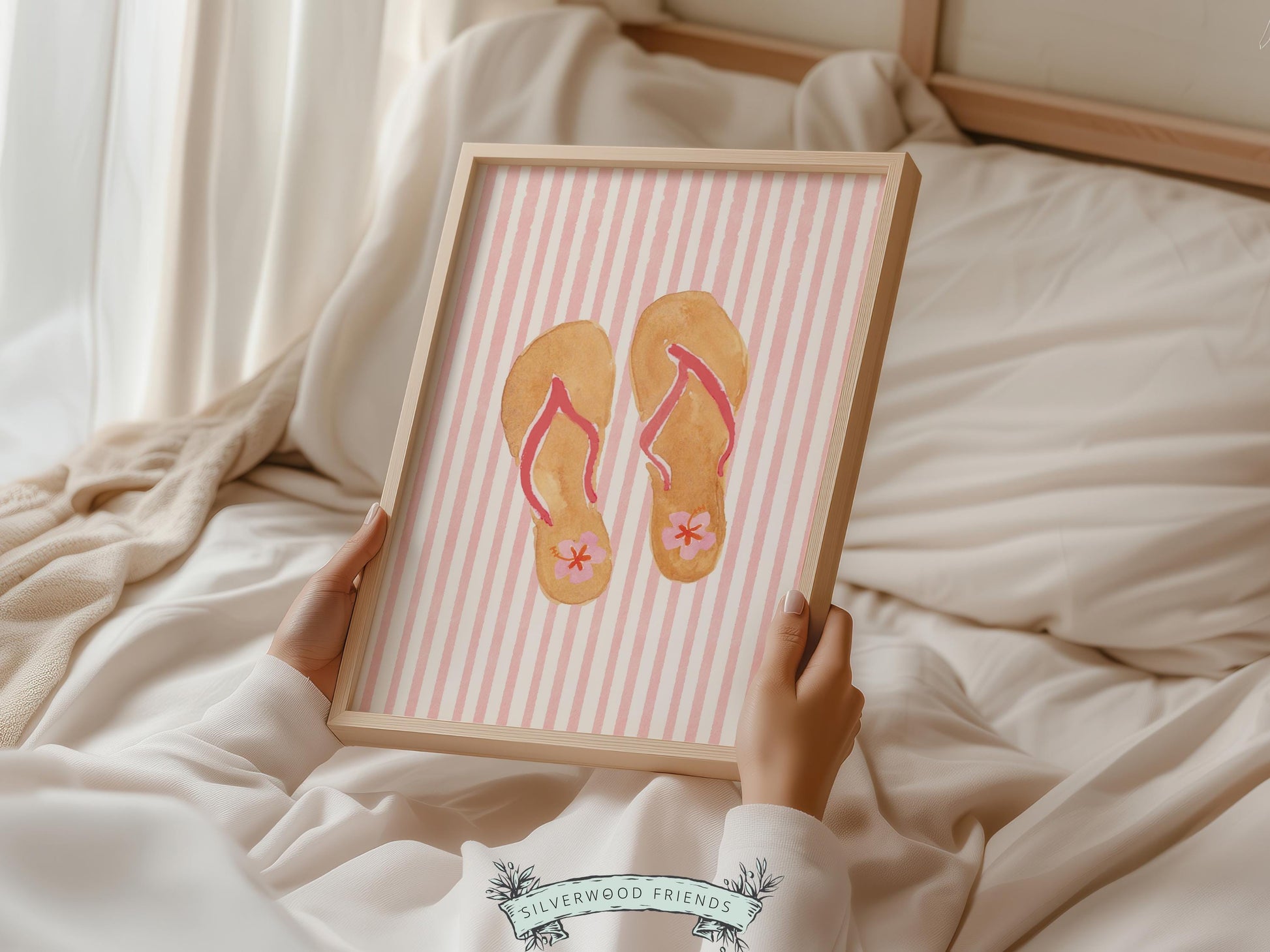 Pink Beach Nursery Prints, Girls Beach House Room Decor, Flamingo Surfboard Bikini Ice Cream - Summer Wall Art Set of 6 Digital Print