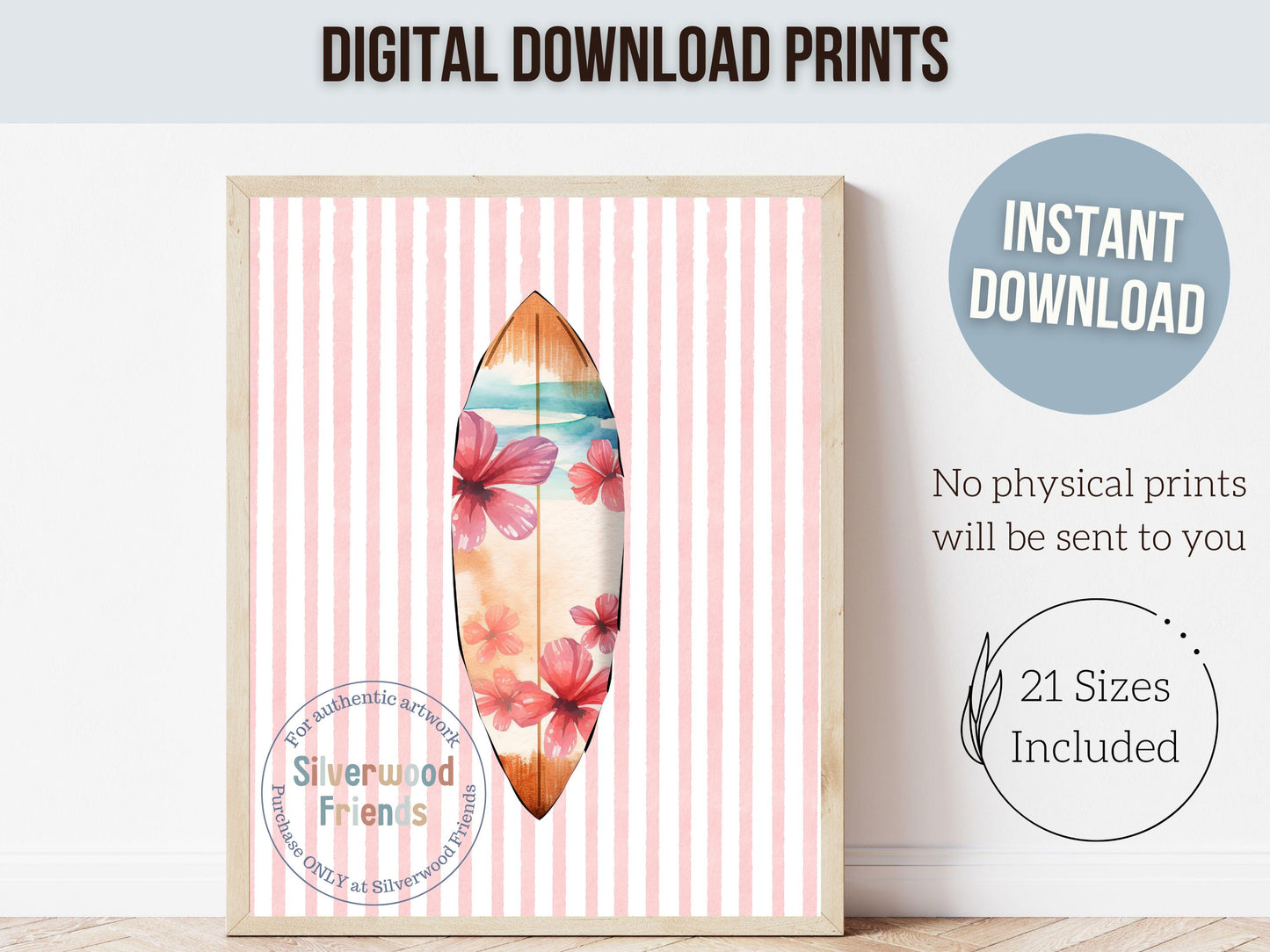 Pink Surfboard Print Set of 6, Coastal Surfboard Wall Art, Digital Download Prints