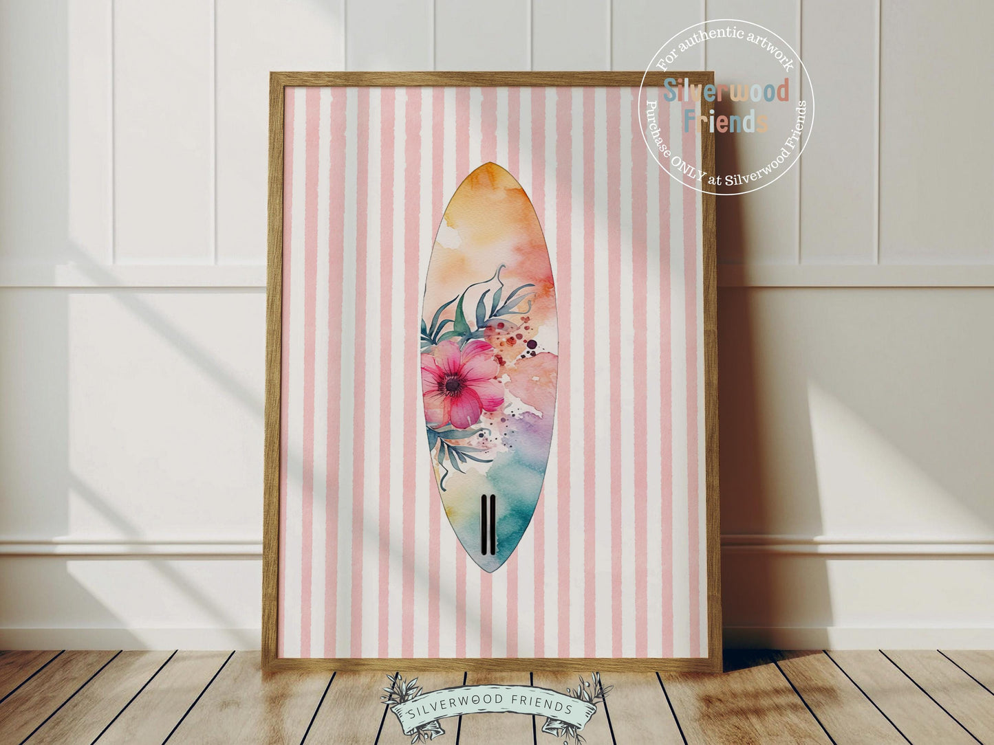 Pink Surfboard Print Set of 6, Coastal Surfboard Wall Art, Digital Download Prints