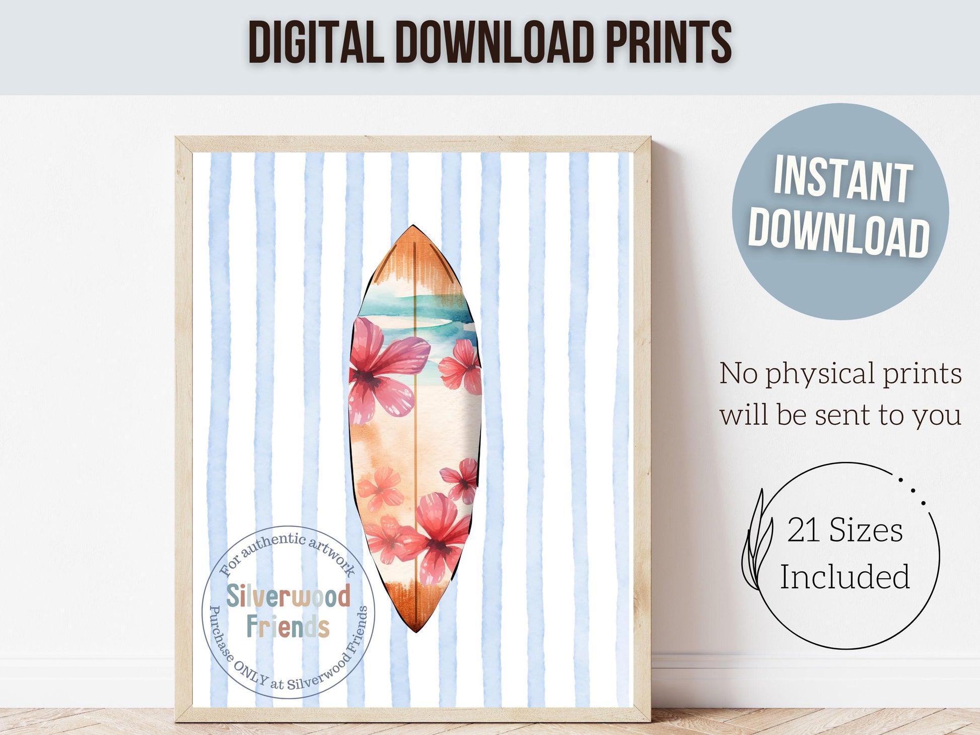 Surfboard Print Set of 6, Pastel Coastal Surfboard Wall Art, Digital Download Prints