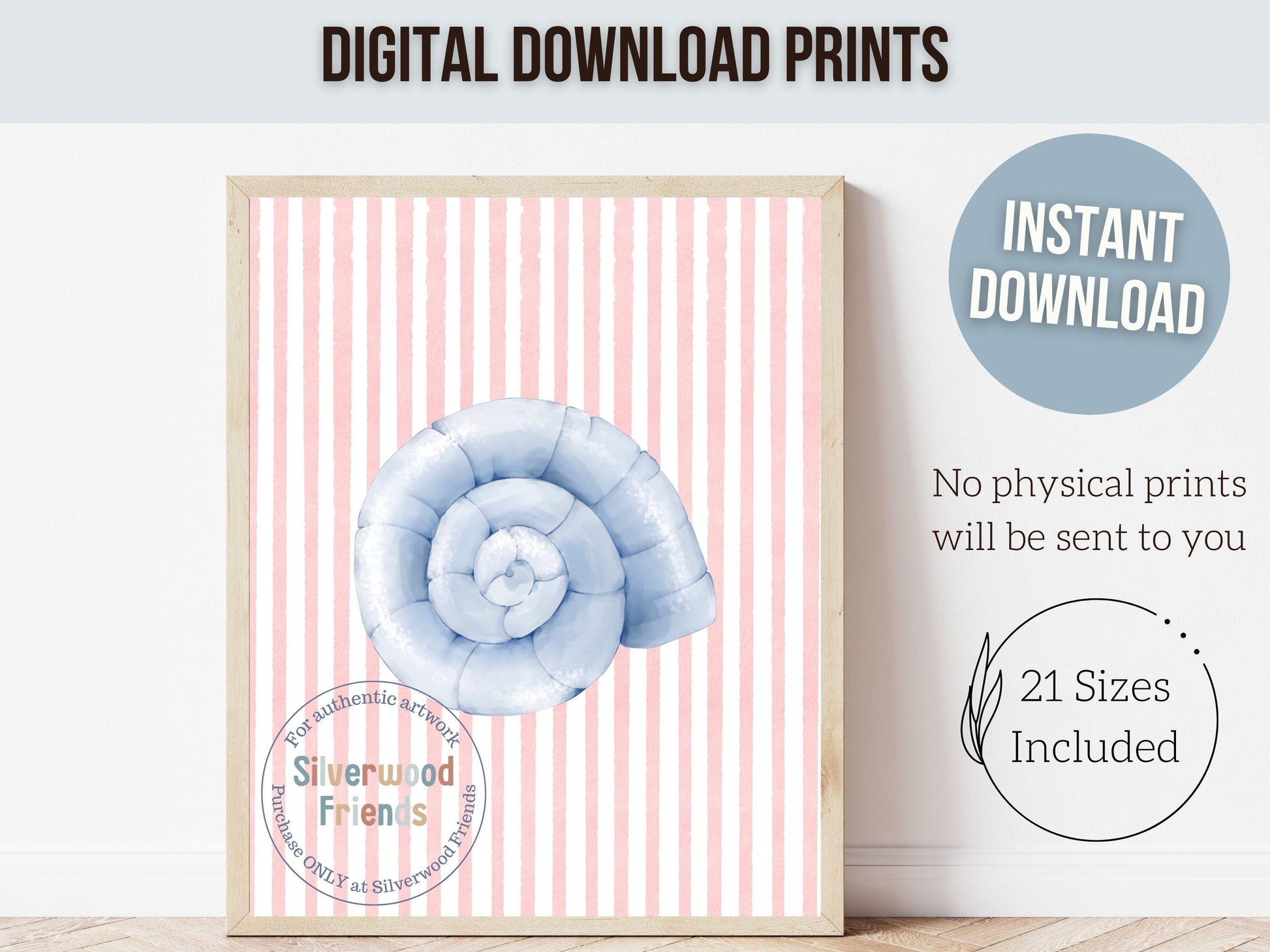 Pastel Seashell Prints Set of 6, Beach House Shell Wall Decor, Digital Download Prints