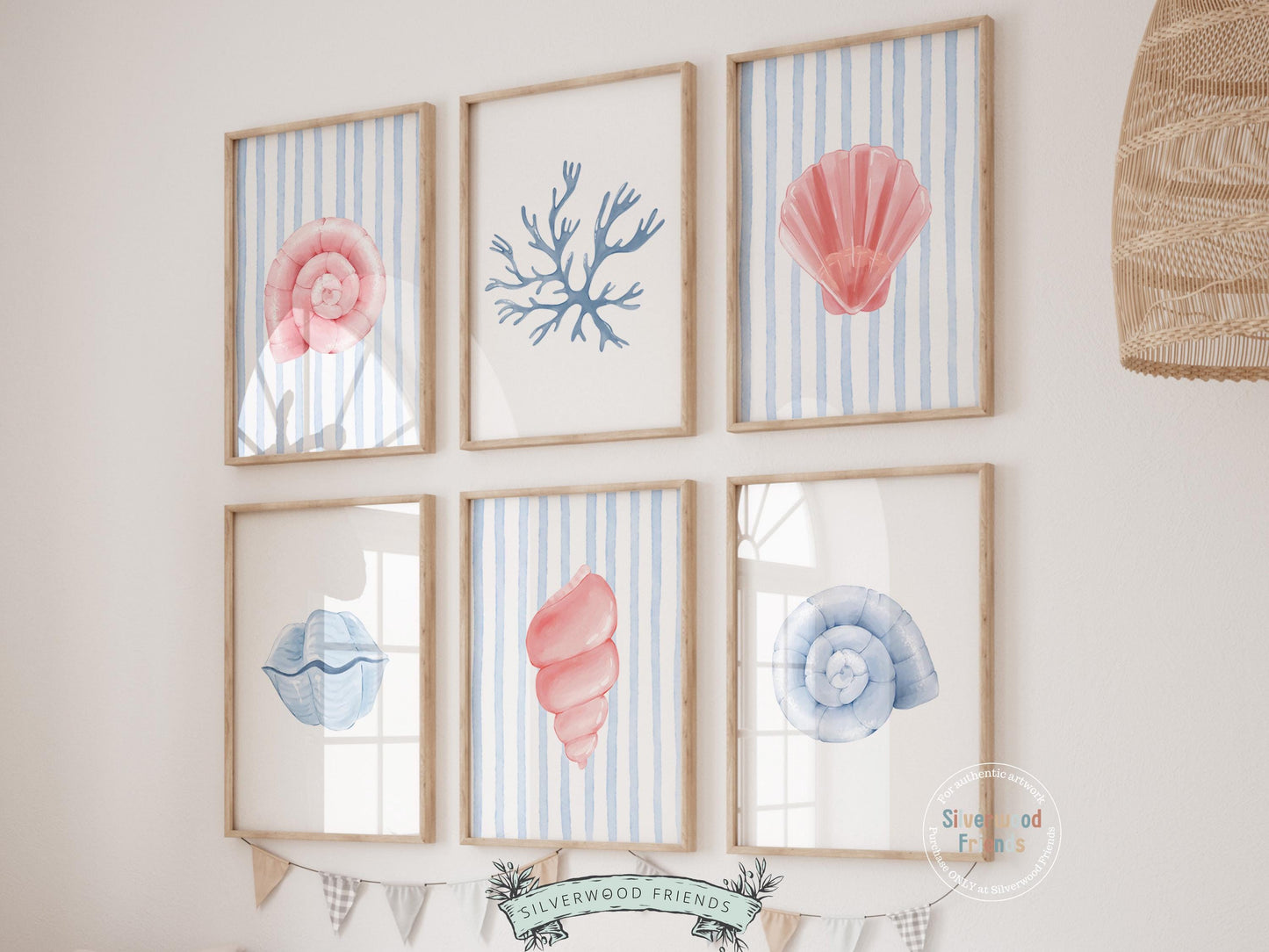 Seashell Prints Set of 6, Pastel Beach House Shell Wall Decor, Digital Download Prints