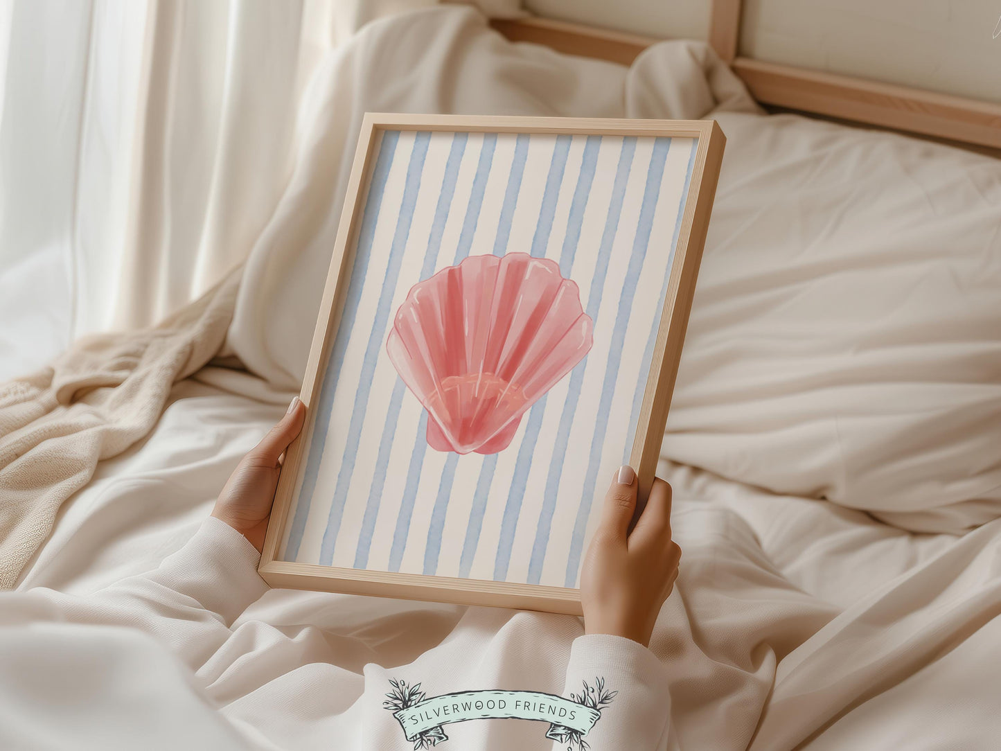 Seashell Prints Set of 6, Pastel Beach House Shell Wall Decor, Digital Download Prints
