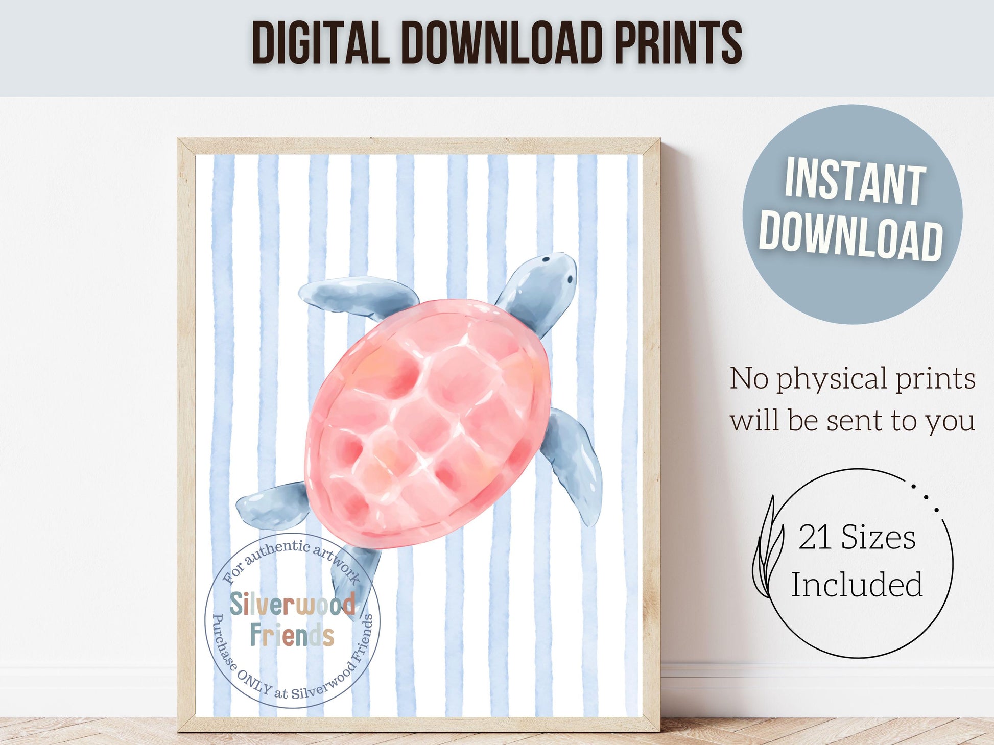 Sea Animal Nursery Print Set of 6, Under The Sea Decor, Whale Turtle Dolphin Digital Download Prints