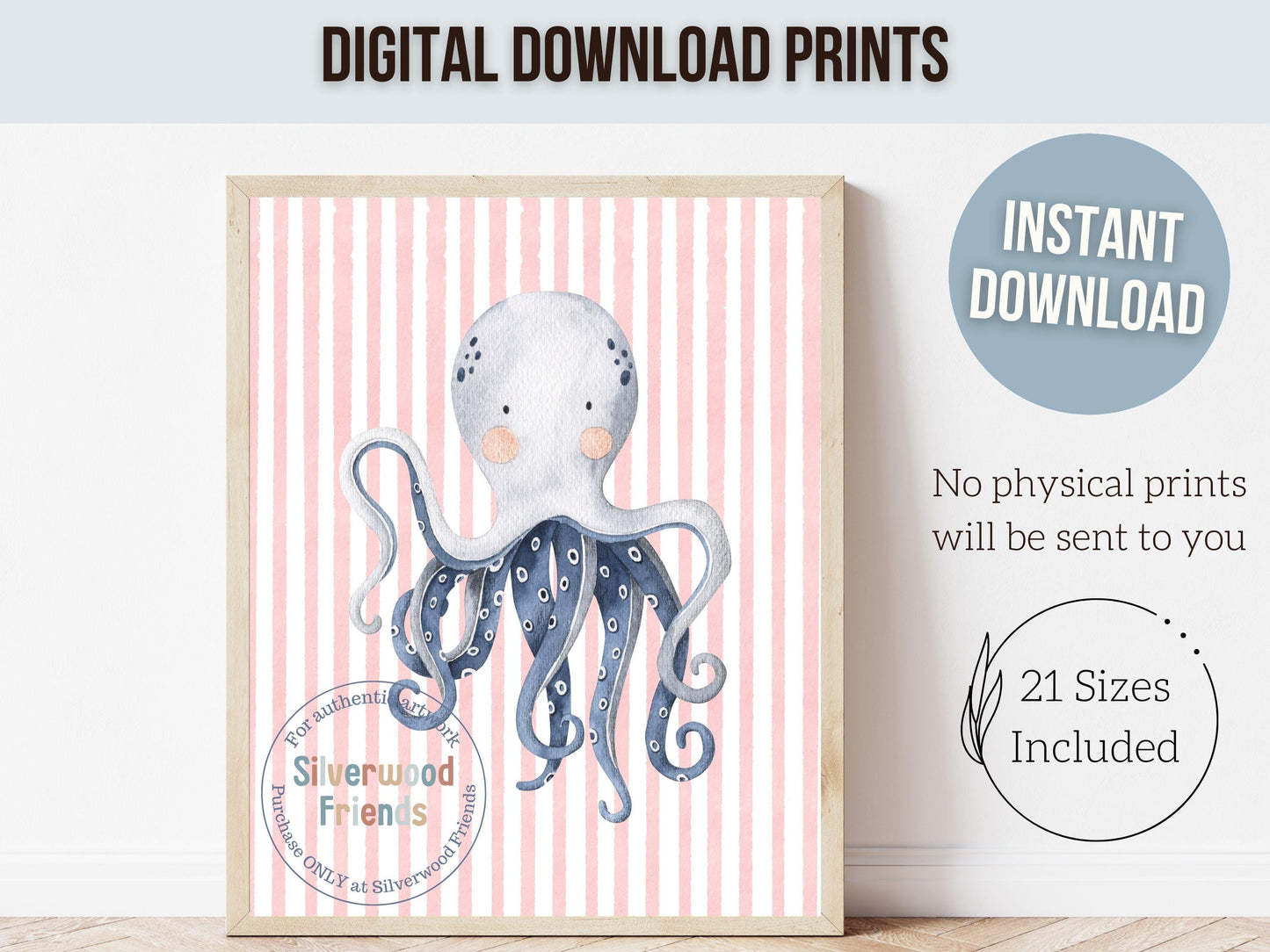 Sea Animal Nursery Print Set of 6, Baby Girl Under The Sea Nursery Decor, Whale Turtle Dolphin Digital Download Prints