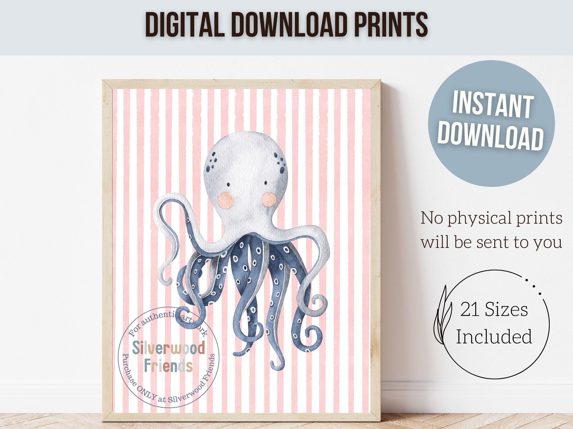 Sea Animal Nursery Print Set of 6, Baby Girl Under The Sea Nursery Decor, Whale Turtle Dolphin Digital Download Prints