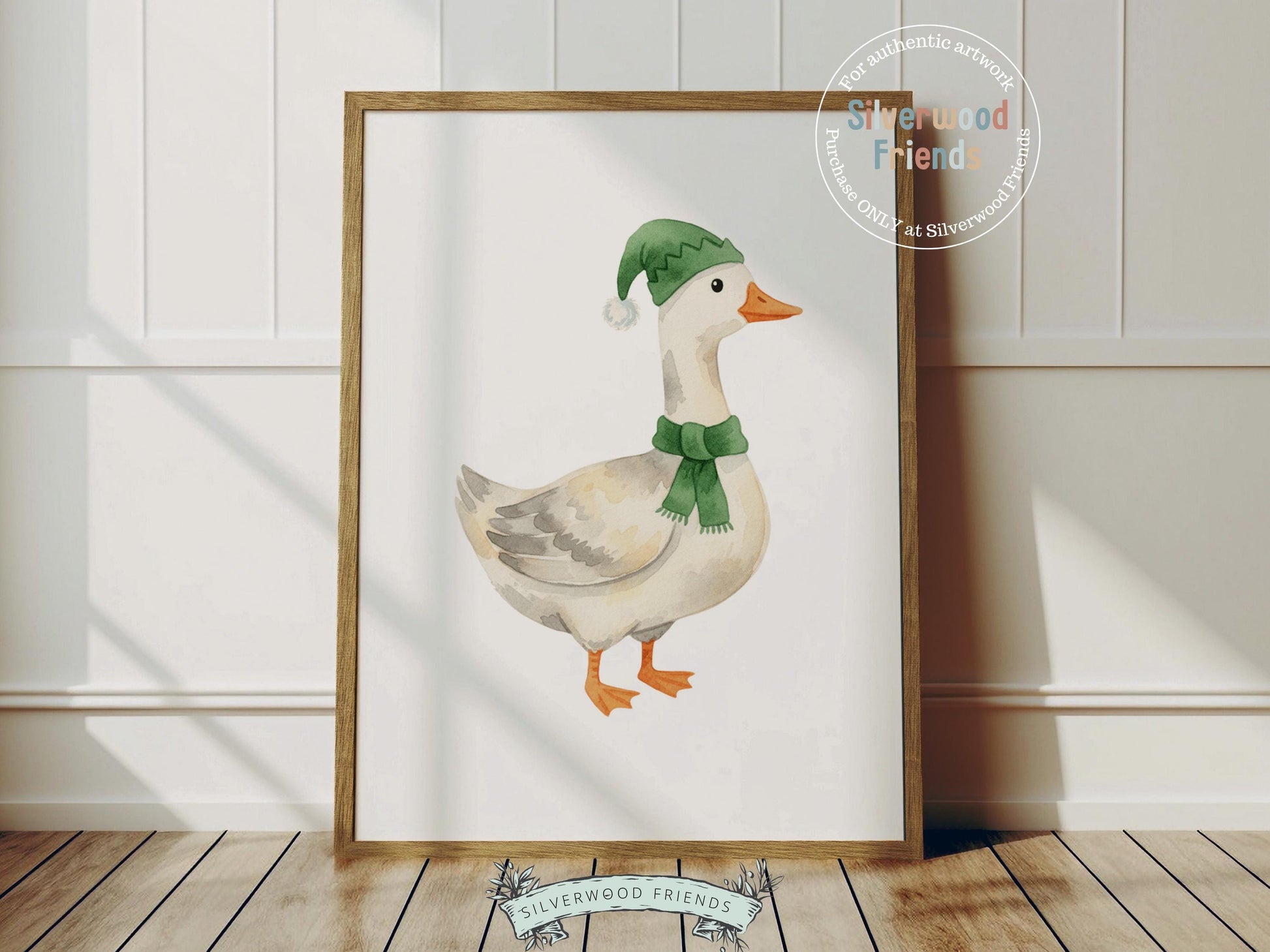 Set of 3 Sage Green Christmas Duck Nursery Prints, Silly Goose Nursery Decor, Digital Download Print