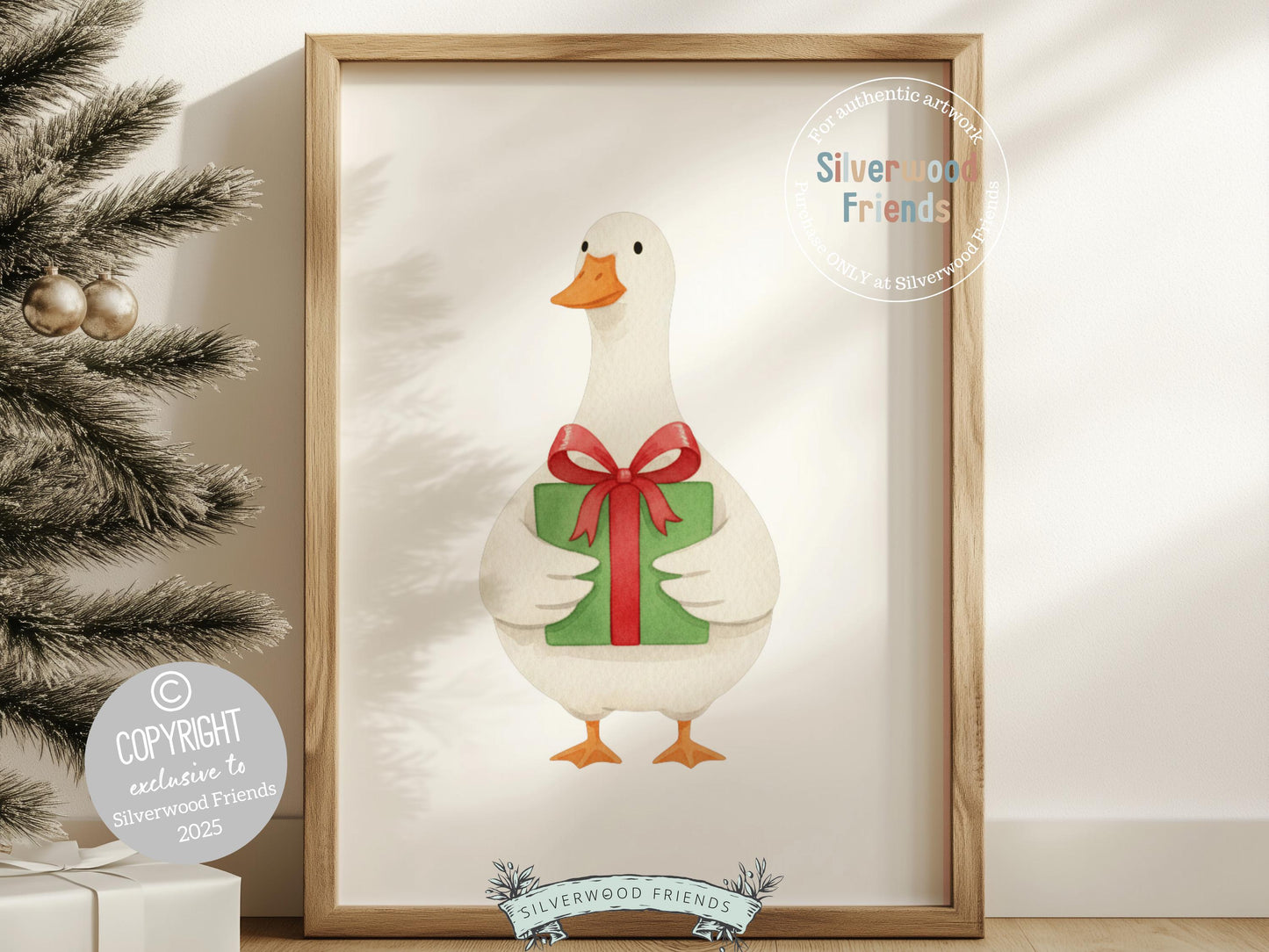 Set of 3 Sage Green Christmas Duck Nursery Prints, Silly Goose Nursery Decor, Digital Download Print
