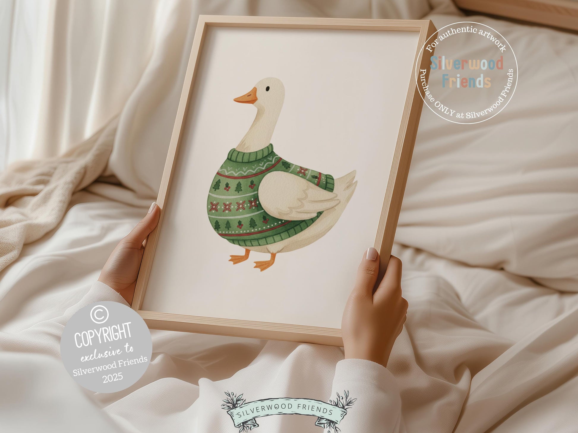 Set of 3 Sage Green Christmas Duck Nursery Prints, Silly Goose Nursery Decor, Digital Download Print
