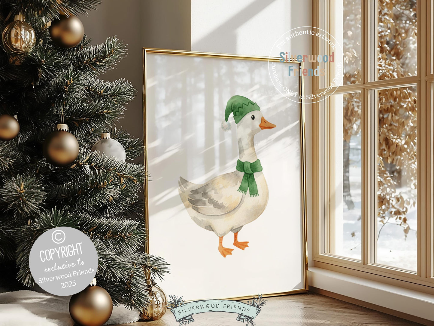Set of 3 Sage Green Christmas Duck Nursery Prints, Silly Goose Nursery Decor, Digital Download Print