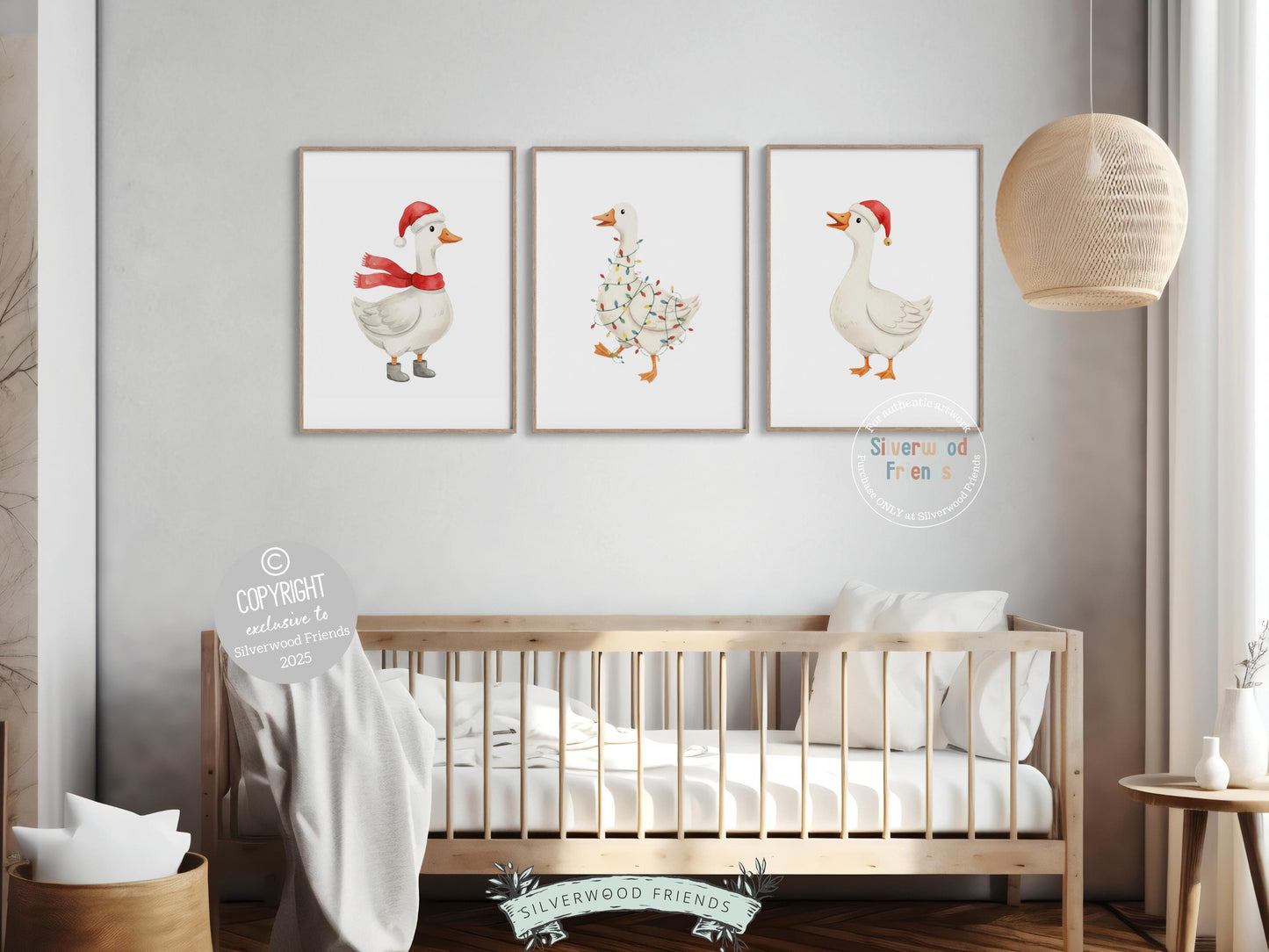 Set of 3 Christmas Duck Nursery Prints, Silly Goose Nursery Decor, Digital Download Print