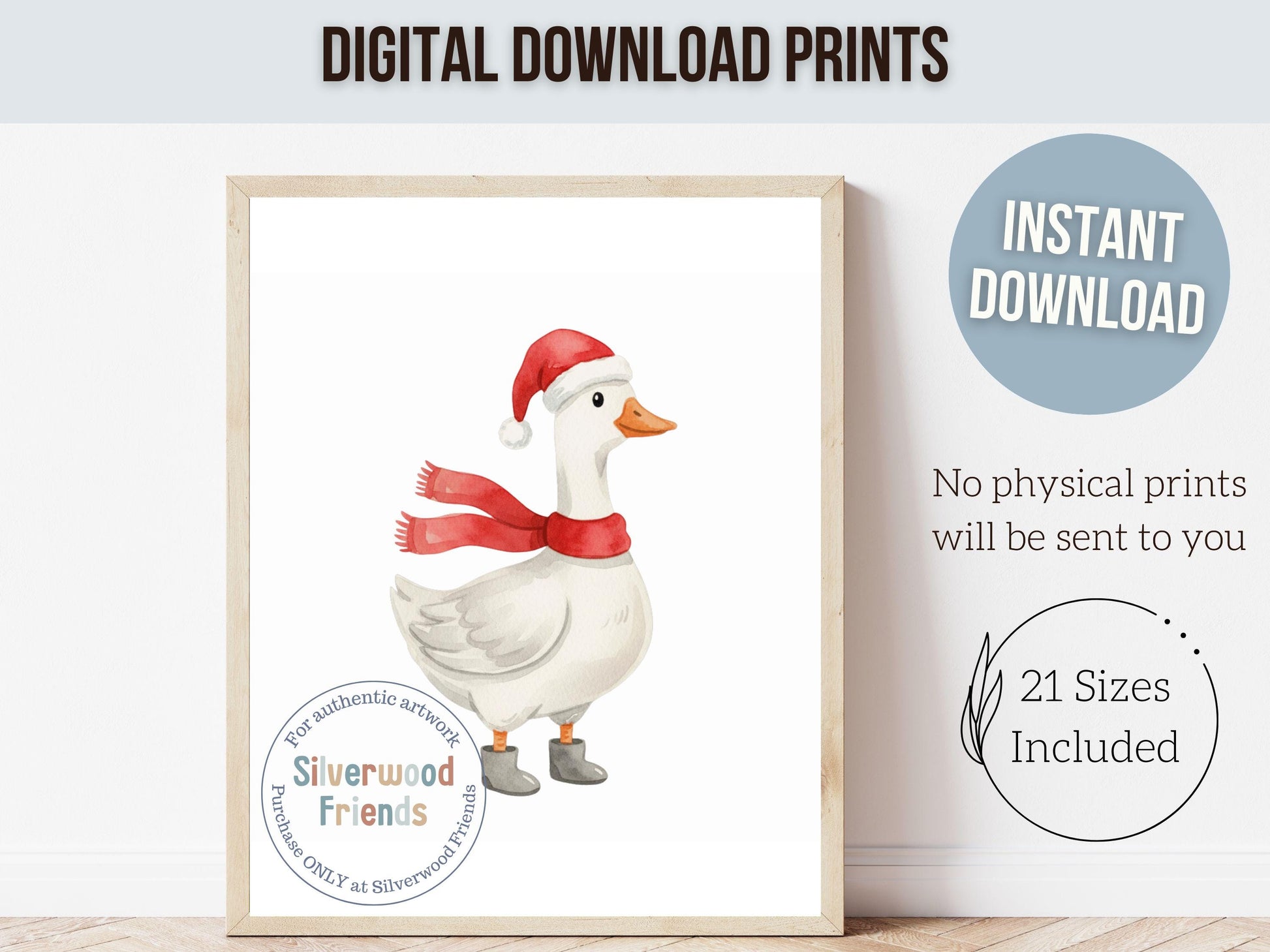 Set of 3 Christmas Duck Nursery Prints, Silly Goose Nursery Decor, Digital Download Print