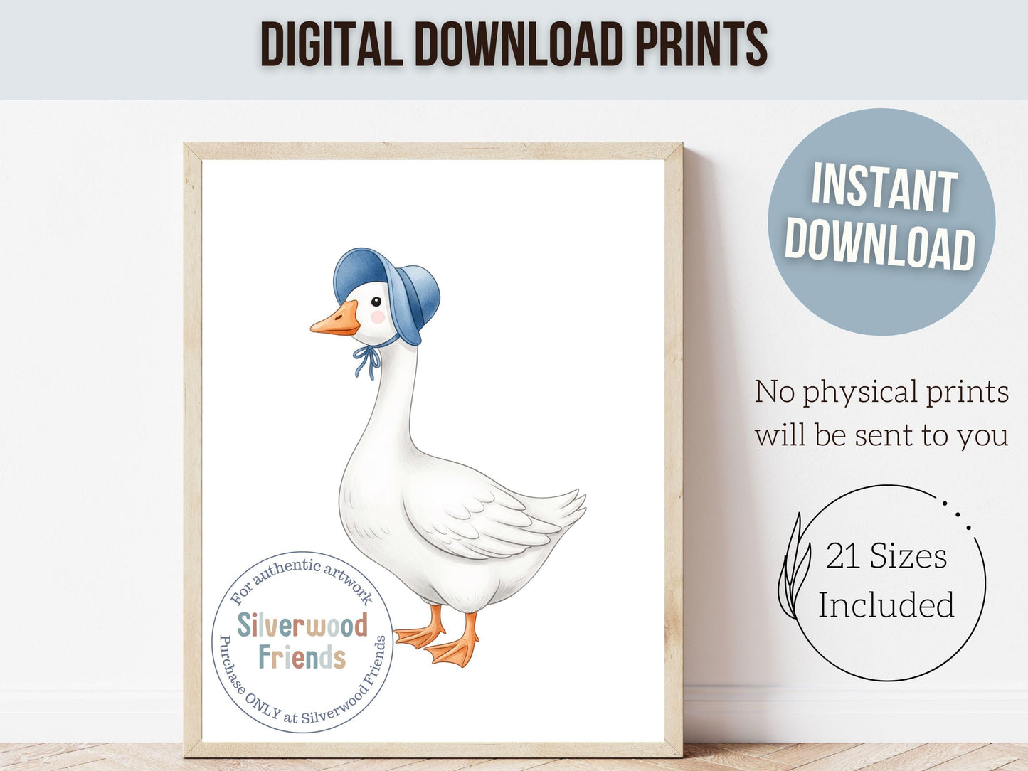 Set of 3 Duck Nursery Prints, Blue Duck Nursery Decor, Gender Neutral Duck Nursery Wall Art, Digital Download