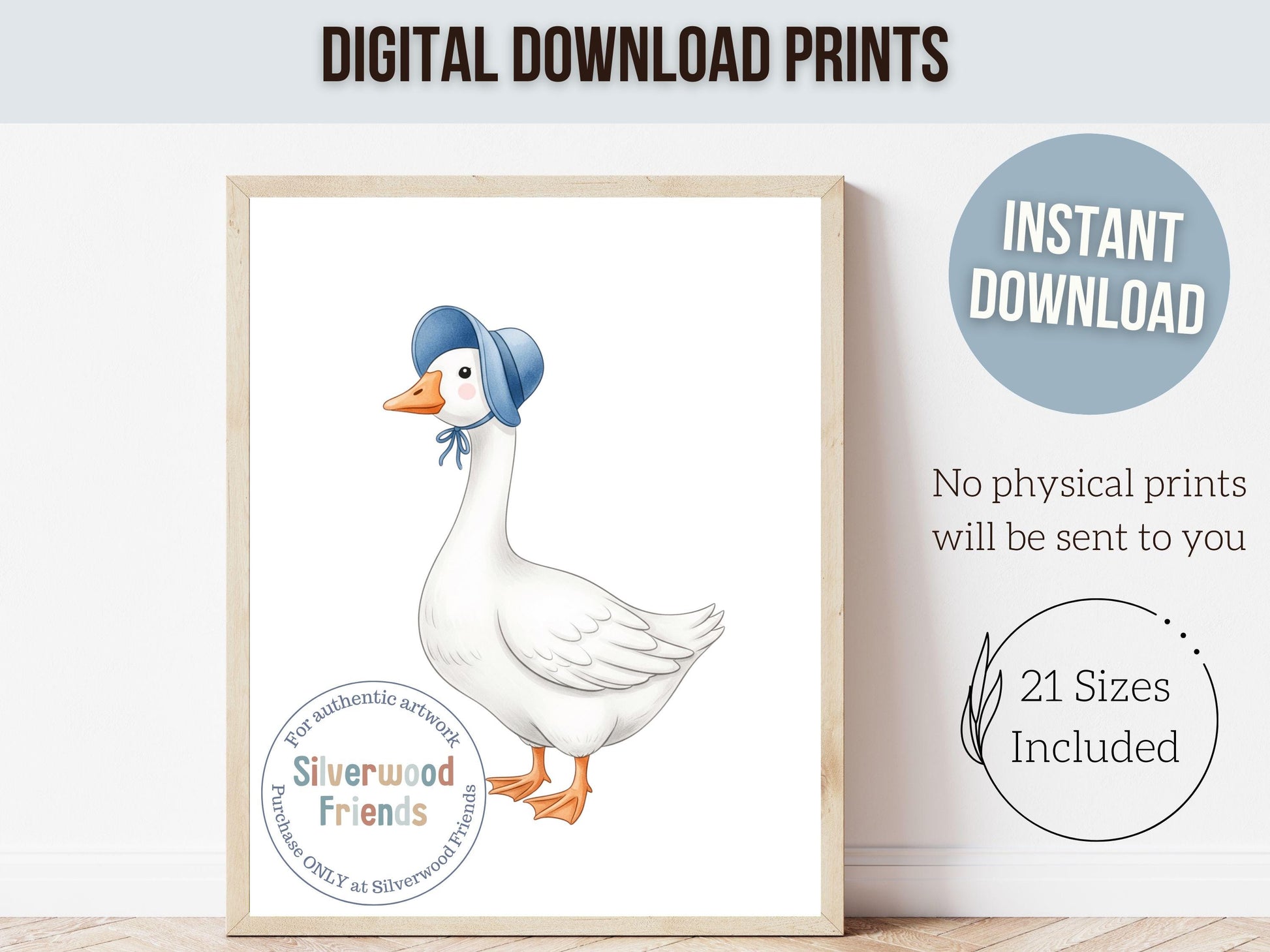 Set of 3 Duck Nursery Prints, Blue Duck Nursery Decor, Gender Neutral Duck Nursery Wall Art, Digital Download