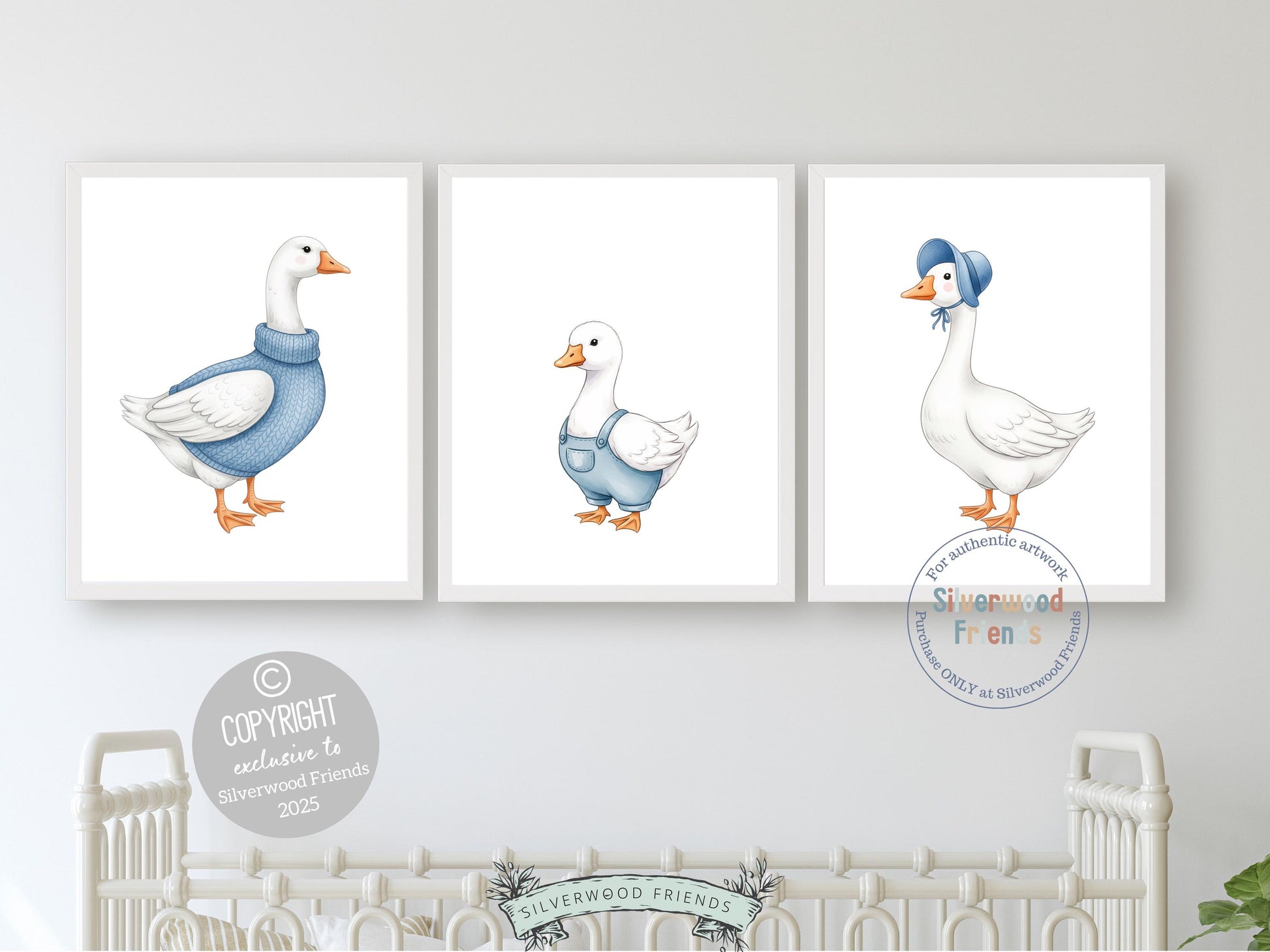 Set of 3 Duck Nursery Prints, Blue Duck Nursery Decor, Gender Neutral Duck Nursery Wall Art, Digital Download