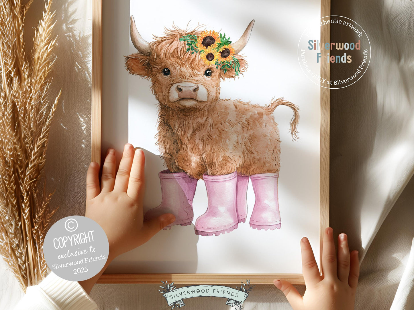 Highland Cow Nursery Print, Baby Girl Pink Highland Cow Sunflower Nursery Decor Gift, Baby Girl Farm Bedroom Floral Wall Decor Digital Print