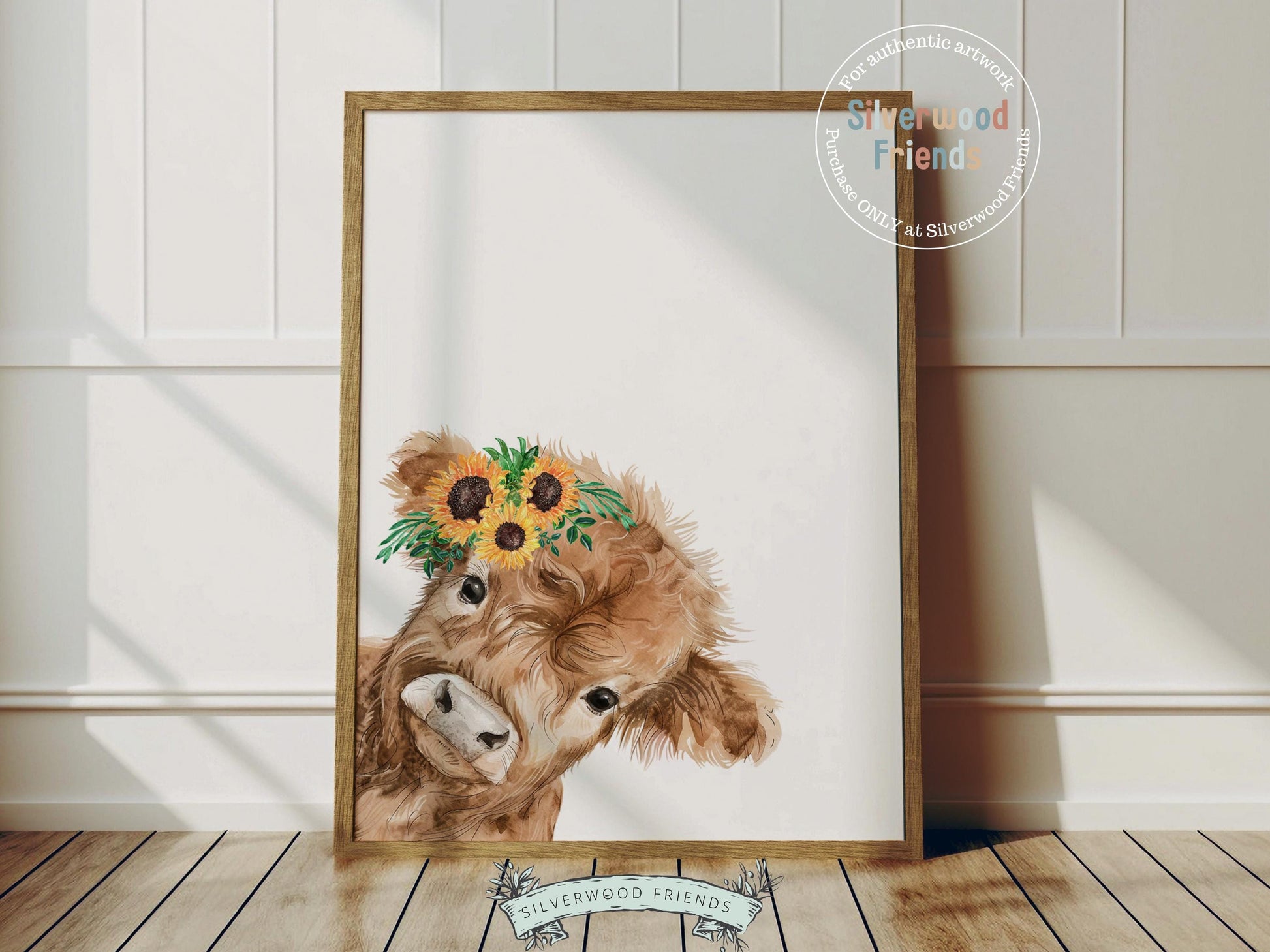 Peeking Highland Cow Sunflower Nursery Print, Highland Cow Sunflower Nursery Decor, Kids Farm Bedroom Wall Decor Digital Print