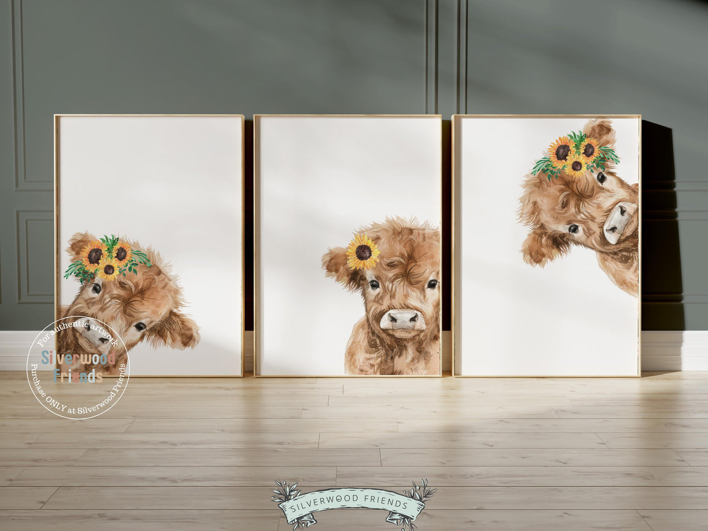 Peeking Highland Cow Sunflower Nursery Print, Highland Cow Sunflower Nursery Decor, Kids Farm Bedroom Wall Decor Digital Print
