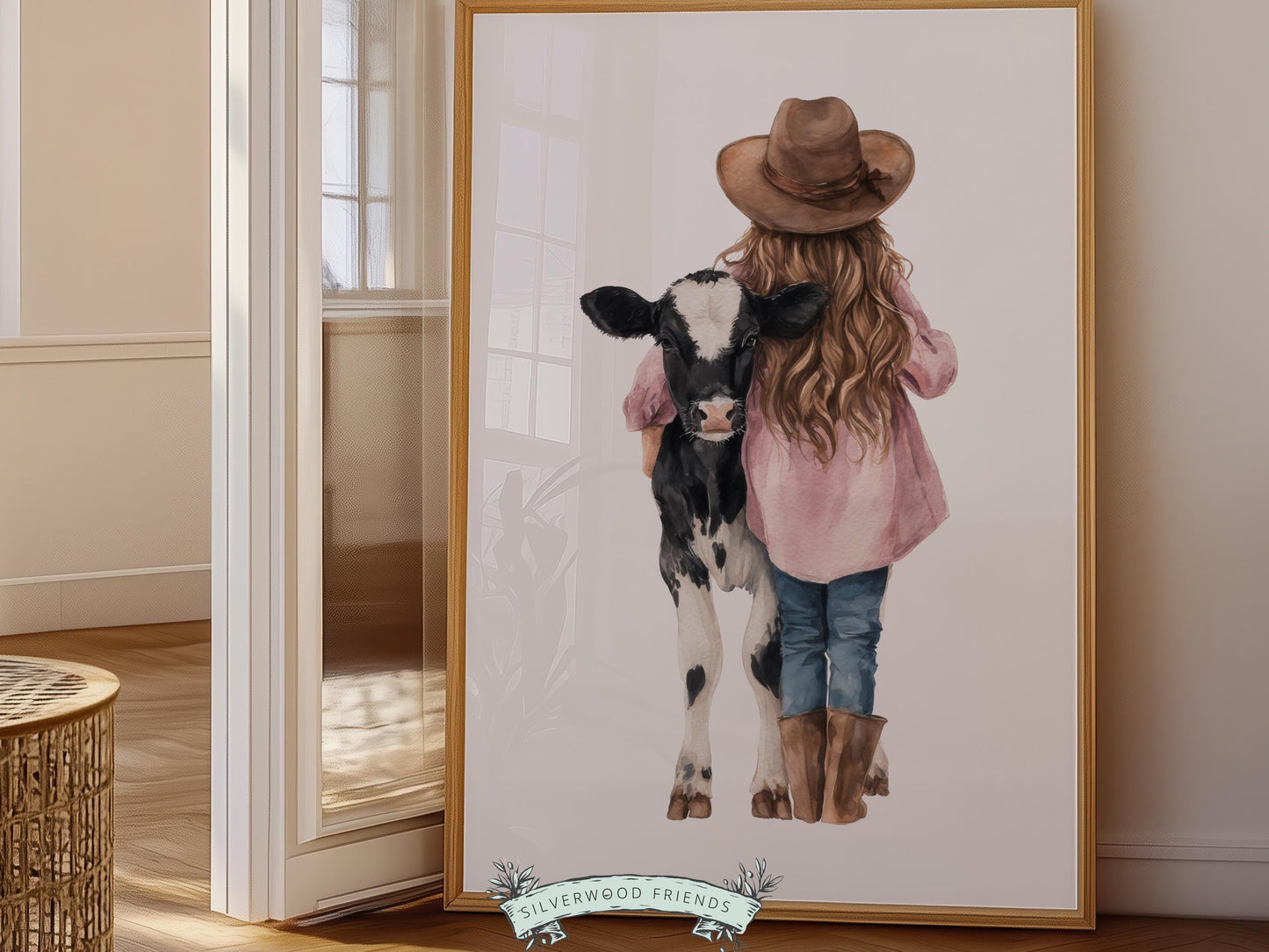 Cowgirl Nursery Print, Black and White Holstein Friesian Cow Nursery Decor, Girls Western Farm Bedroom Decor, Nursery Wall Art Digital Print