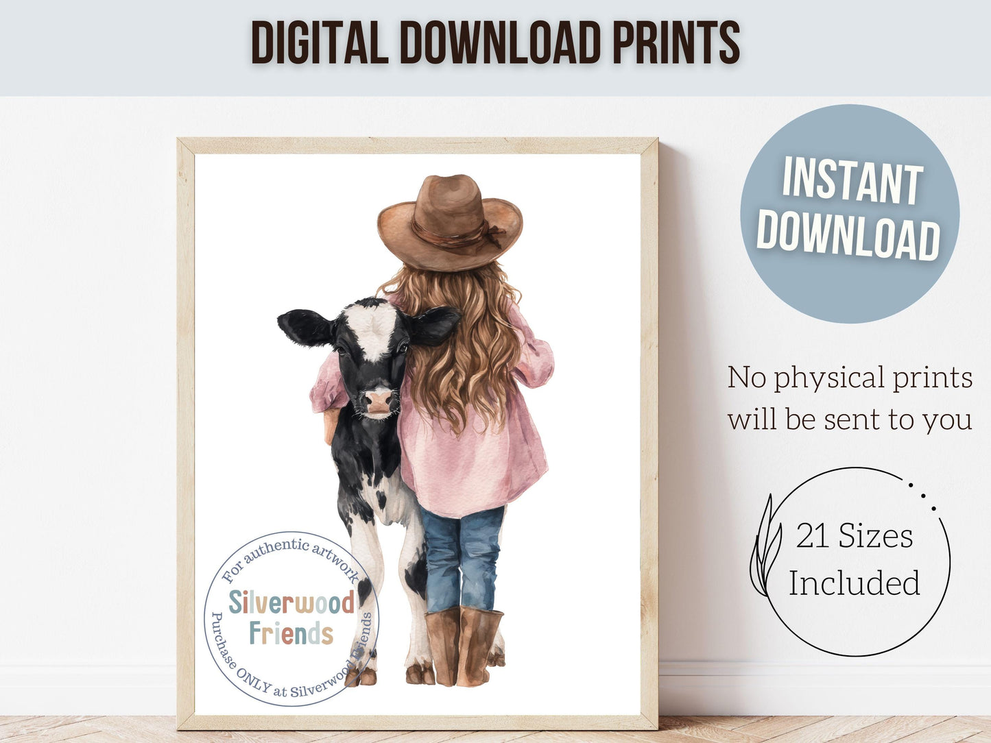 Cowgirl Nursery Print, Black and White Holstein Friesian Cow Nursery Decor, Girls Western Farm Bedroom Decor, Nursery Wall Art Digital Print