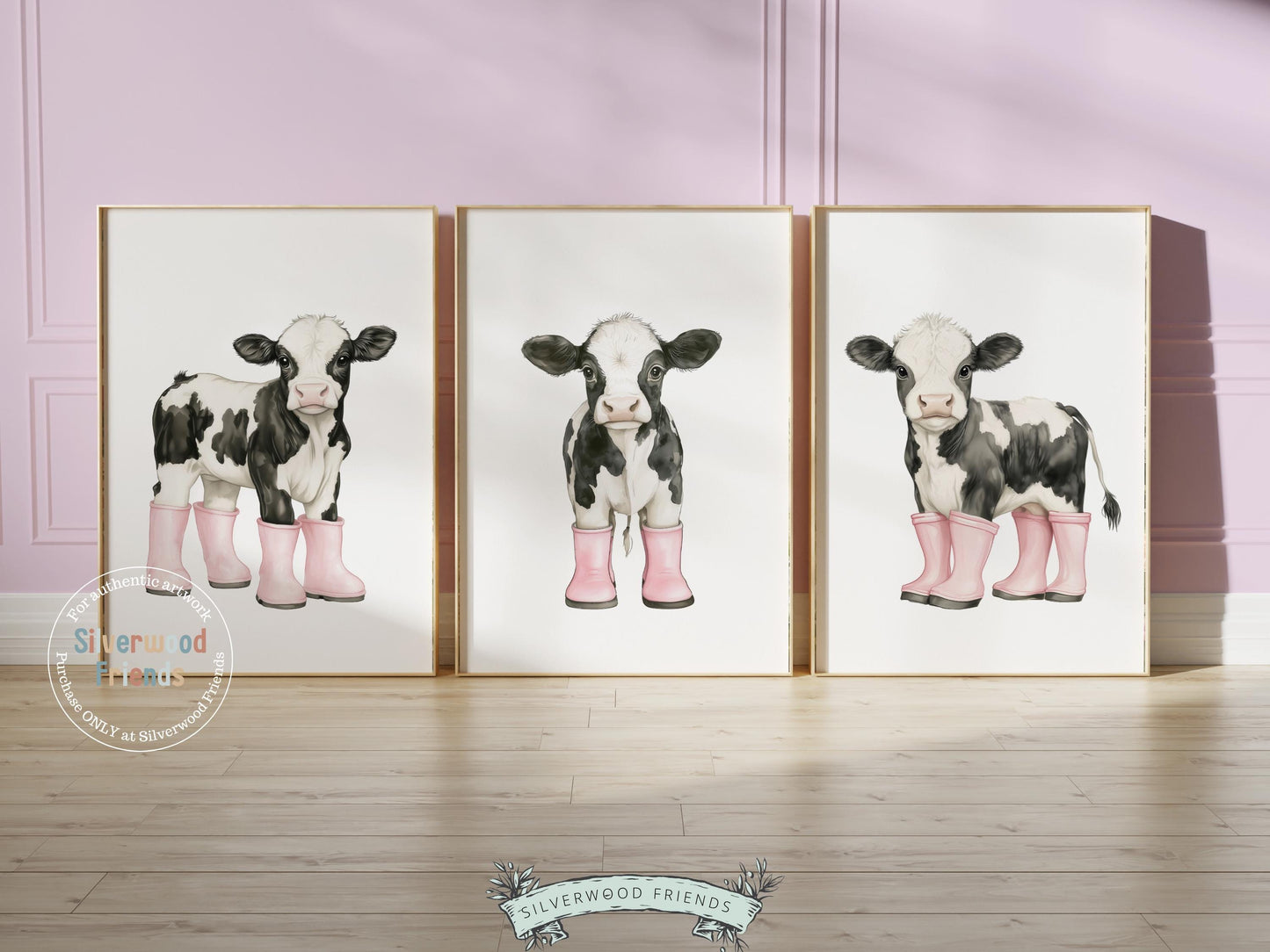 Cow Nursery Print, Pink Cow Nursery Decor, Black and White Holstein Friesian Cow Picture, Cowgirl Western Nursery Decor Digital Print