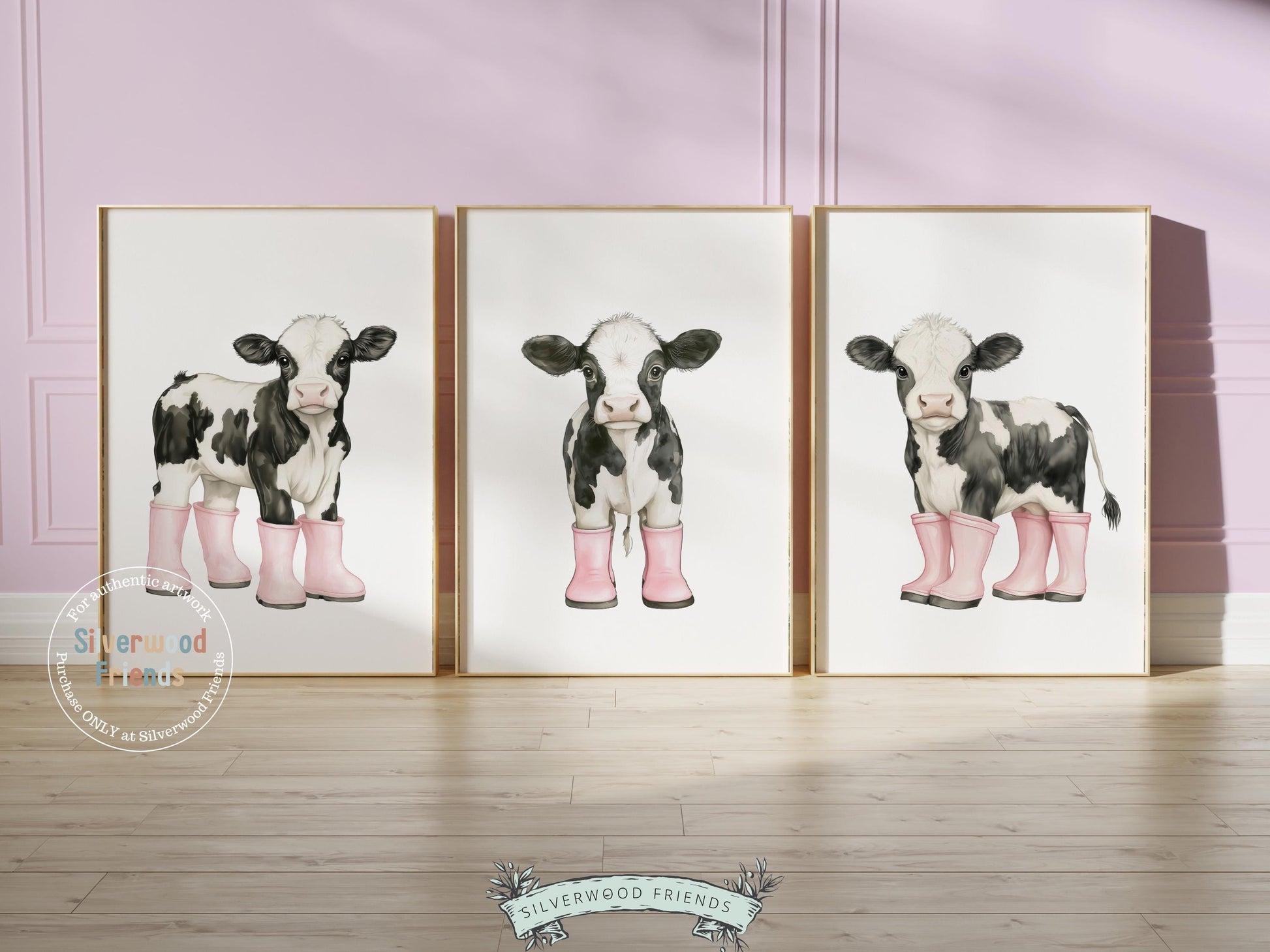 Cow Nursery Print, Pink Cow Nursery Decor, Black and White Holstein Friesian Cow Picture, Cowgirl Western Nursery Decor Digital Print