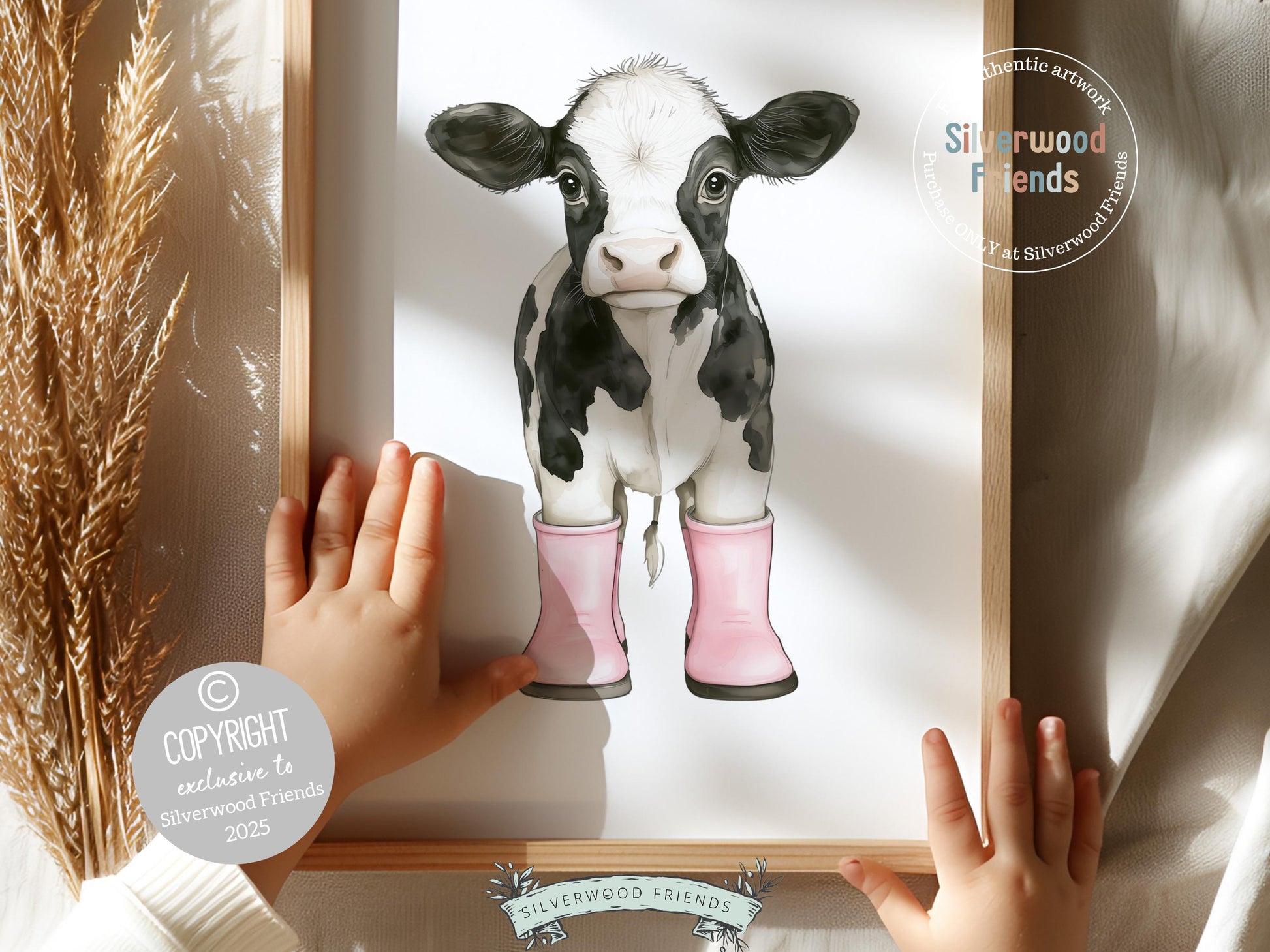 Cow Nursery Print, Pink Cow Nursery Decor, Black and White Holstein Friesian Cow Picture, Cowgirl Western Nursery Decor Digital Print