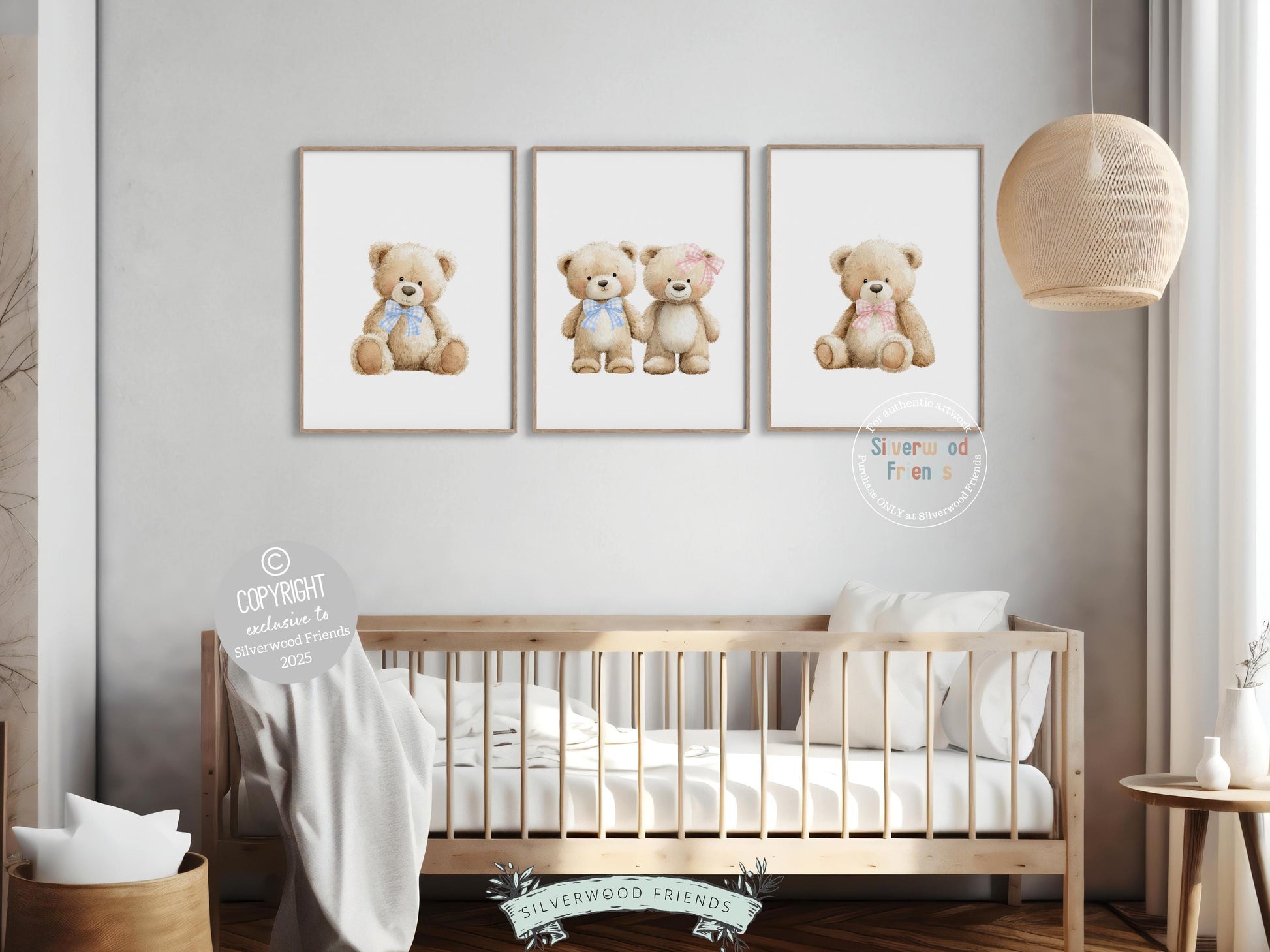 Teddy Bear Nursery Prints, Twin Sibling Woodland Teddy Bear Nursery Decor, Teddy Bear Twins Nursery Wall Art Neutral Nursery Digital Print