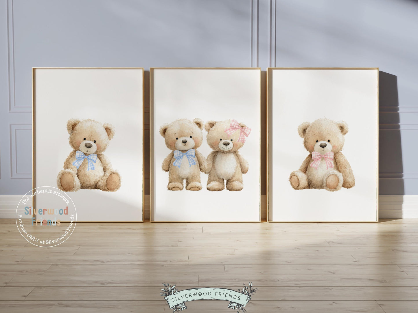 Teddy Bear Nursery Prints, Twin Sibling Woodland Teddy Bear Nursery Decor, Teddy Bear Twins Nursery Wall Art Neutral Nursery Digital Print