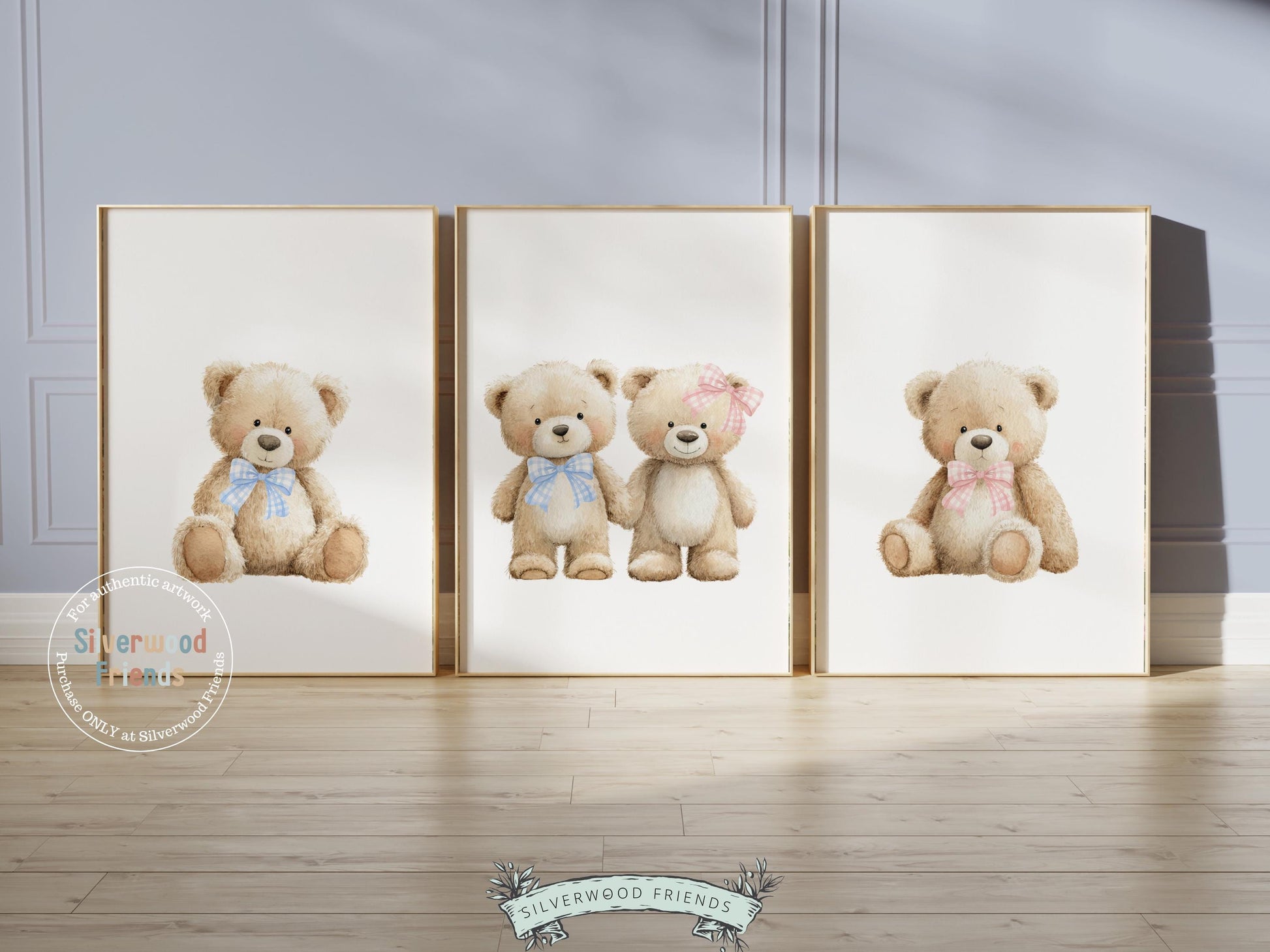 Teddy Bear Nursery Prints, Twin Sibling Woodland Teddy Bear Nursery Decor, Teddy Bear Twins Nursery Wall Art Neutral Nursery Digital Print