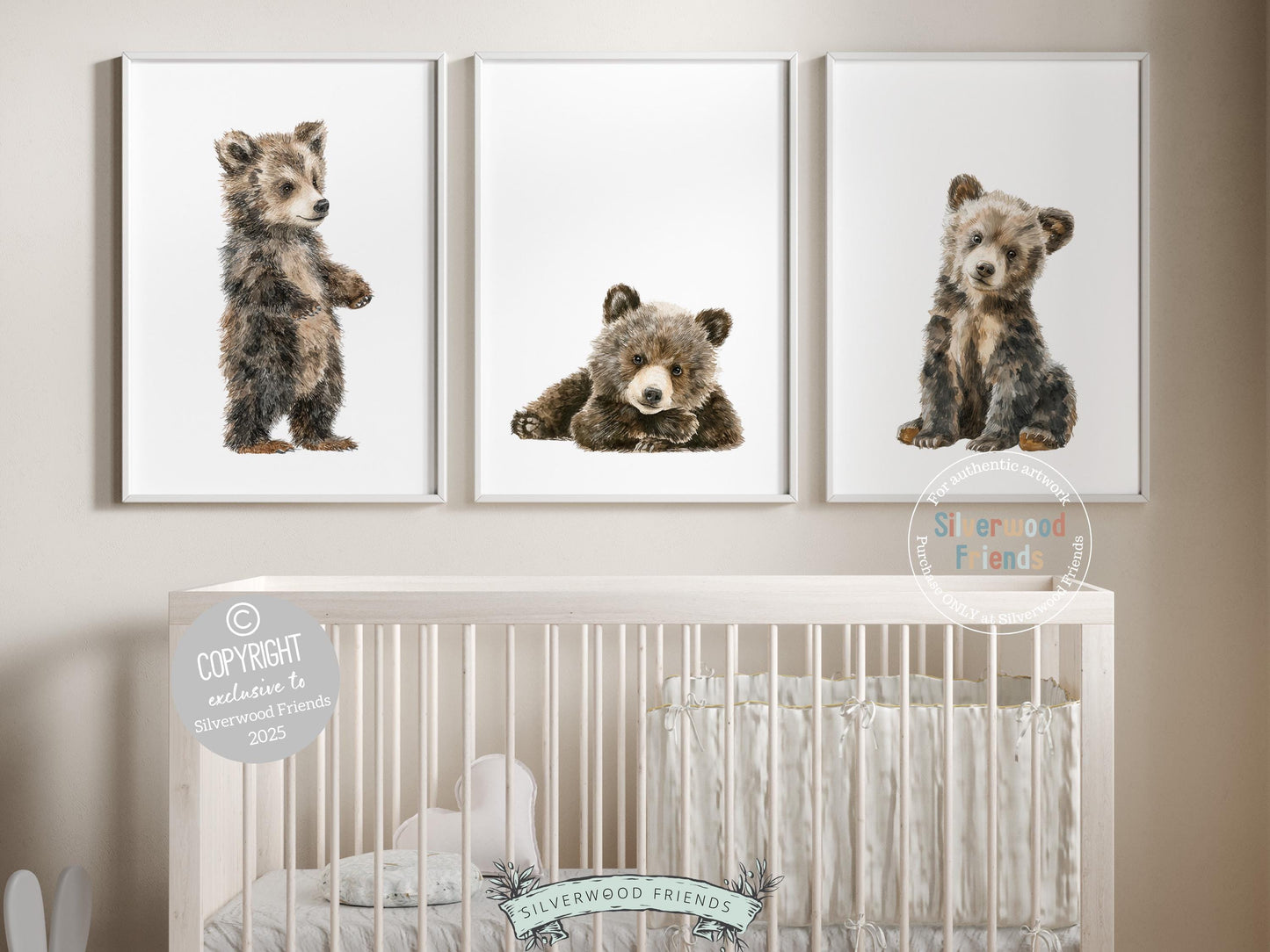 Woodland Bear Nursery Print, Woodland Bear Nursery Decor, Neutral Nursery Decor, Baby Bear Nursery Wall Art, Woodland Nursery Digital Prints