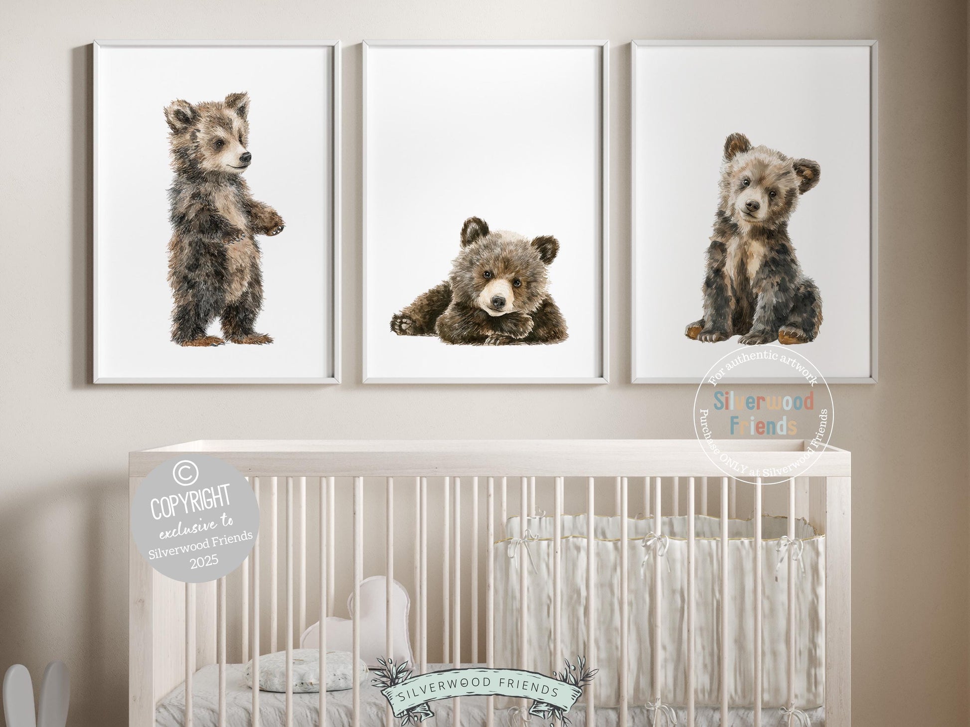 Woodland Bear Nursery Print, Woodland Bear Nursery Decor, Neutral Nursery Decor, Baby Bear Nursery Wall Art, Woodland Nursery Digital Prints