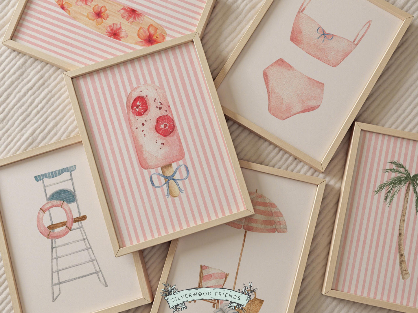 Coastal Beach Nursery Prints, Surfing Beach House Decor, Set of 6 Digital Print