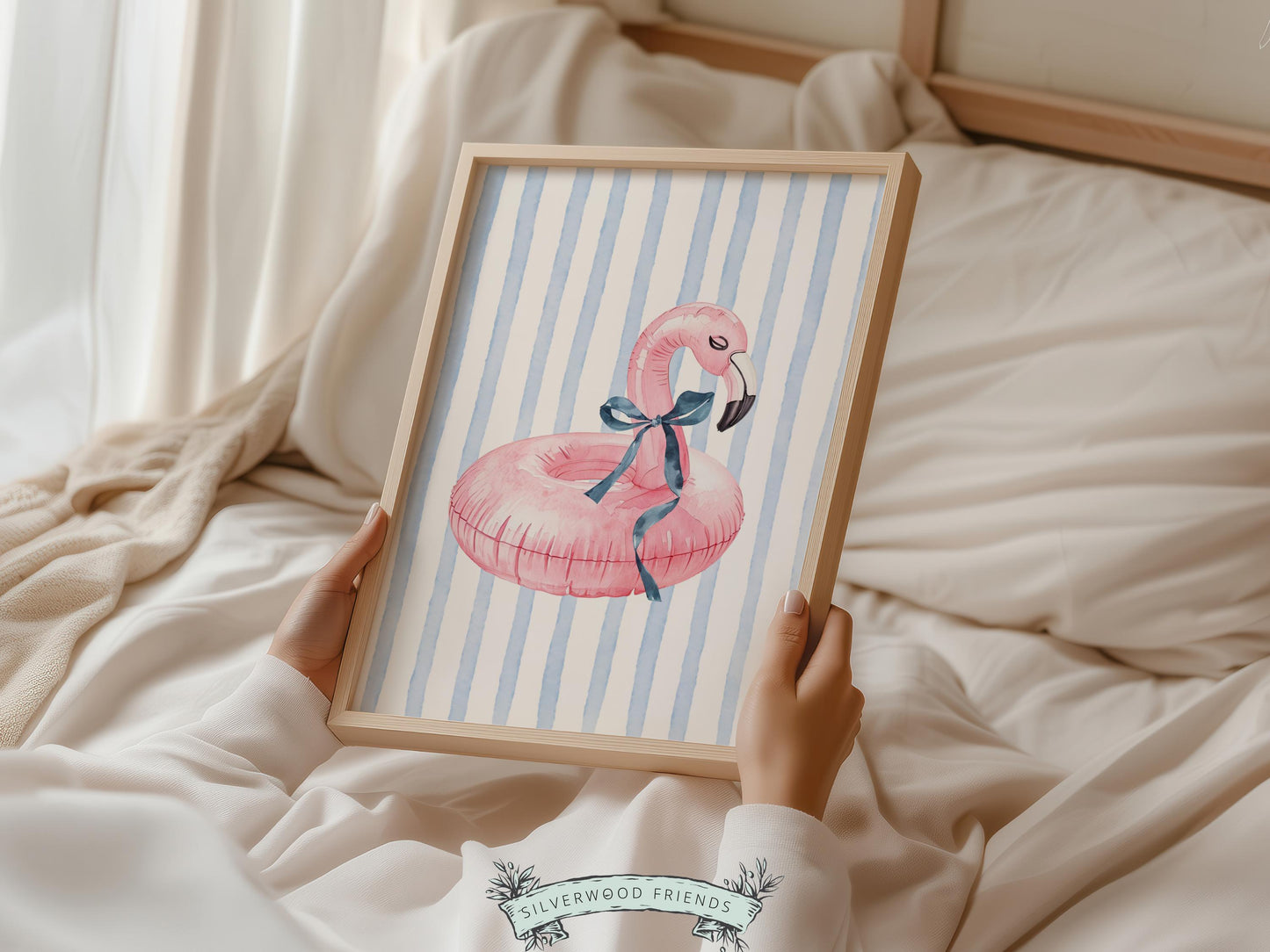 Coastal Beach Nursery Prints, Surfing Beach House Decor, Flamingo Surfboard Bikini Palm Tree Wall Art Set of 6 Digital Download Print