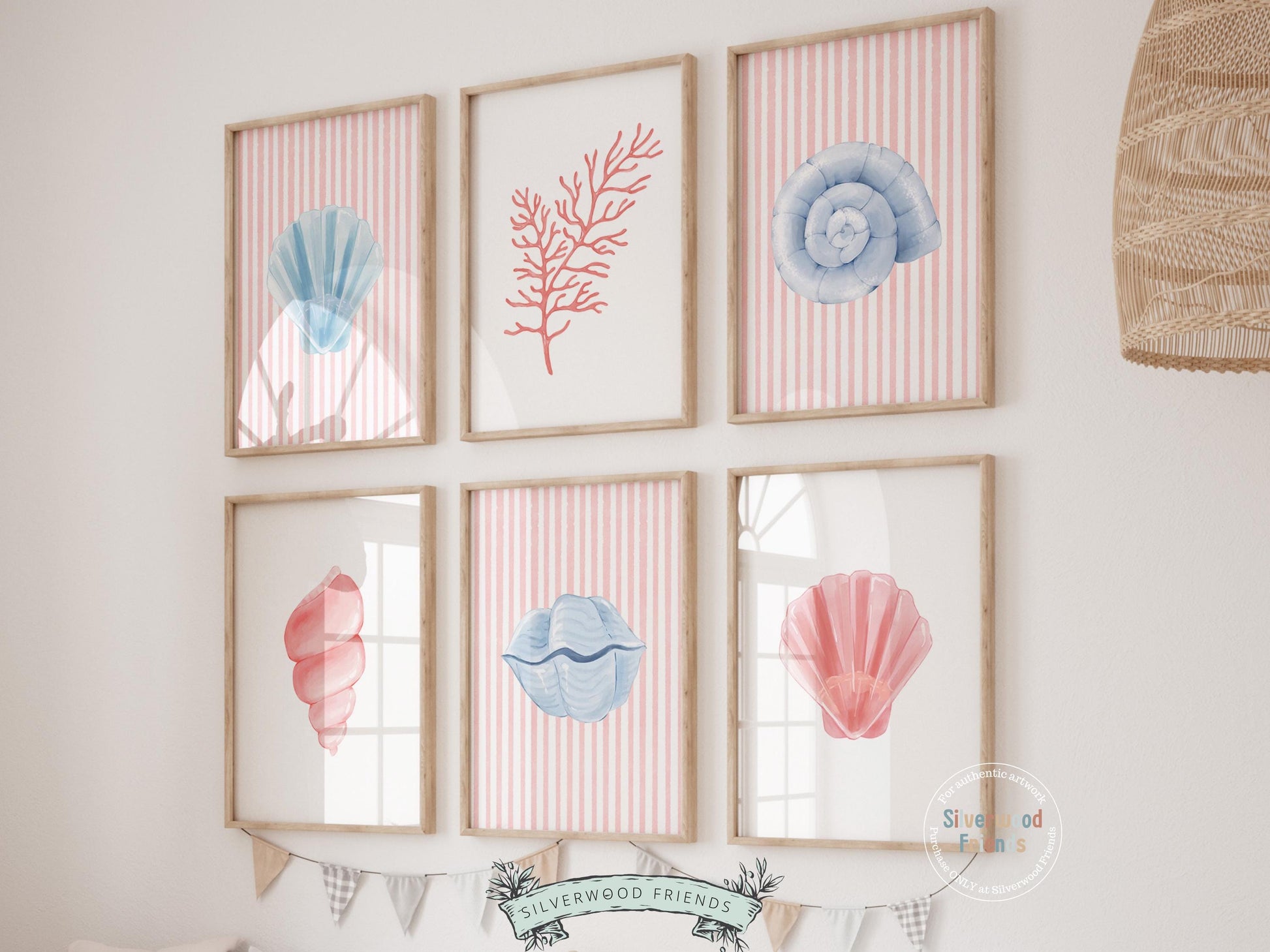Enhance your decor with our Set of 6 Seashell Prints featuring pink and blue minimalist shell designs, ideal for your beach house or girls' room coastal wall decor. Our charming prints also make a thoughtful and unique baby shower gift, adding a serene coastal touch to any space.