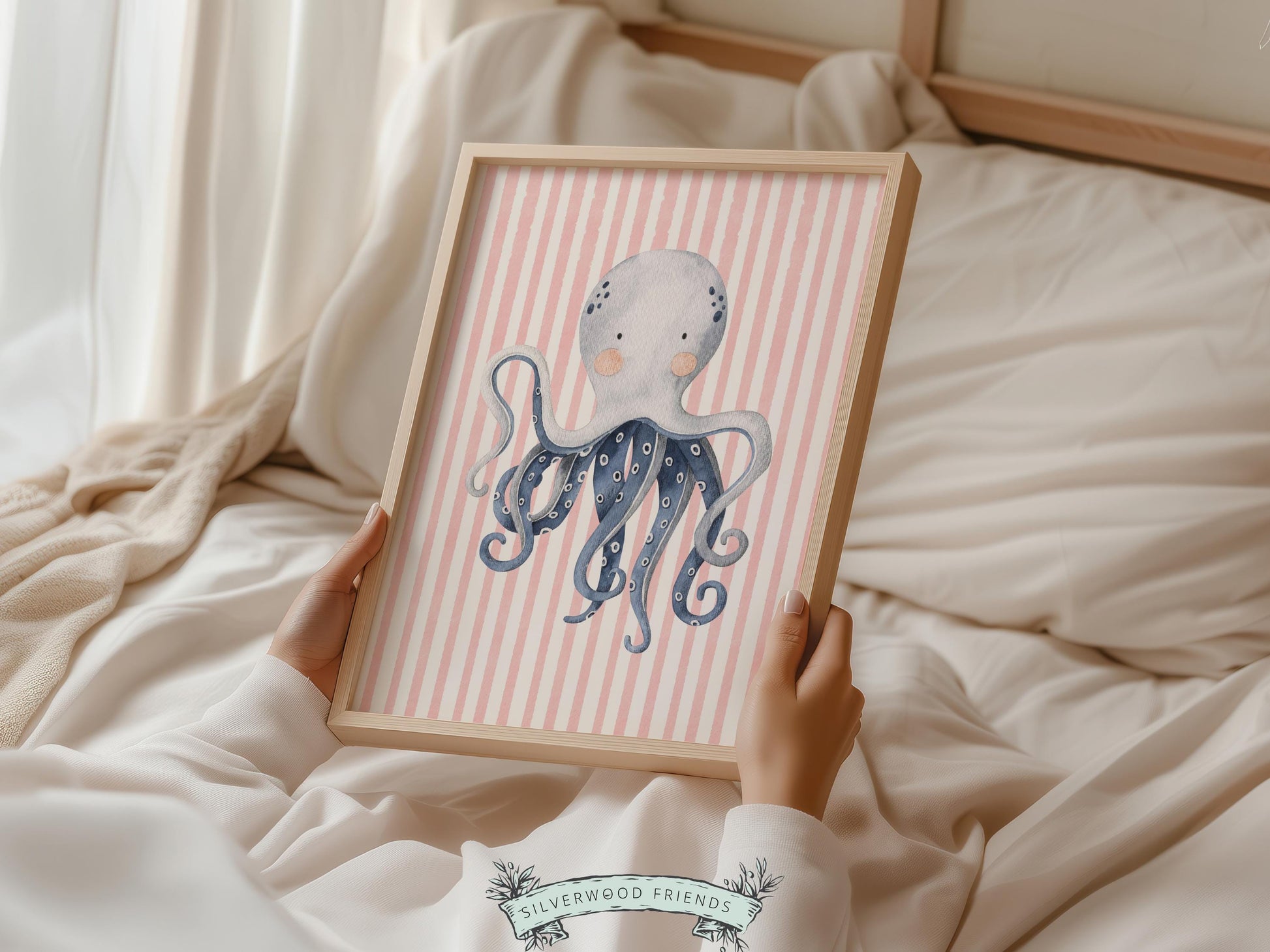 Sea Animal Nursery Print Set of 6, Baby Girl Under The Sea Nursery Decor, Whale Turtle Dolphin Digital Download Prints