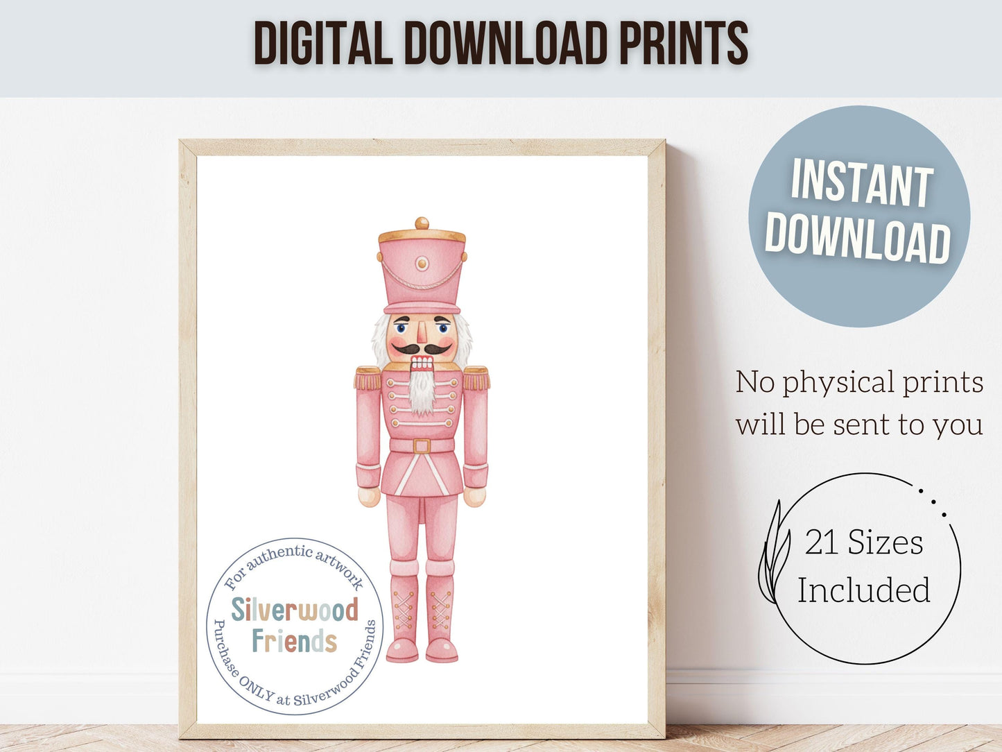Set of 6 Pink Christmas Prints, Baby Girl Christmas Nursery Prints, Gingerbread Nutcracker Snowman Digital Download Print