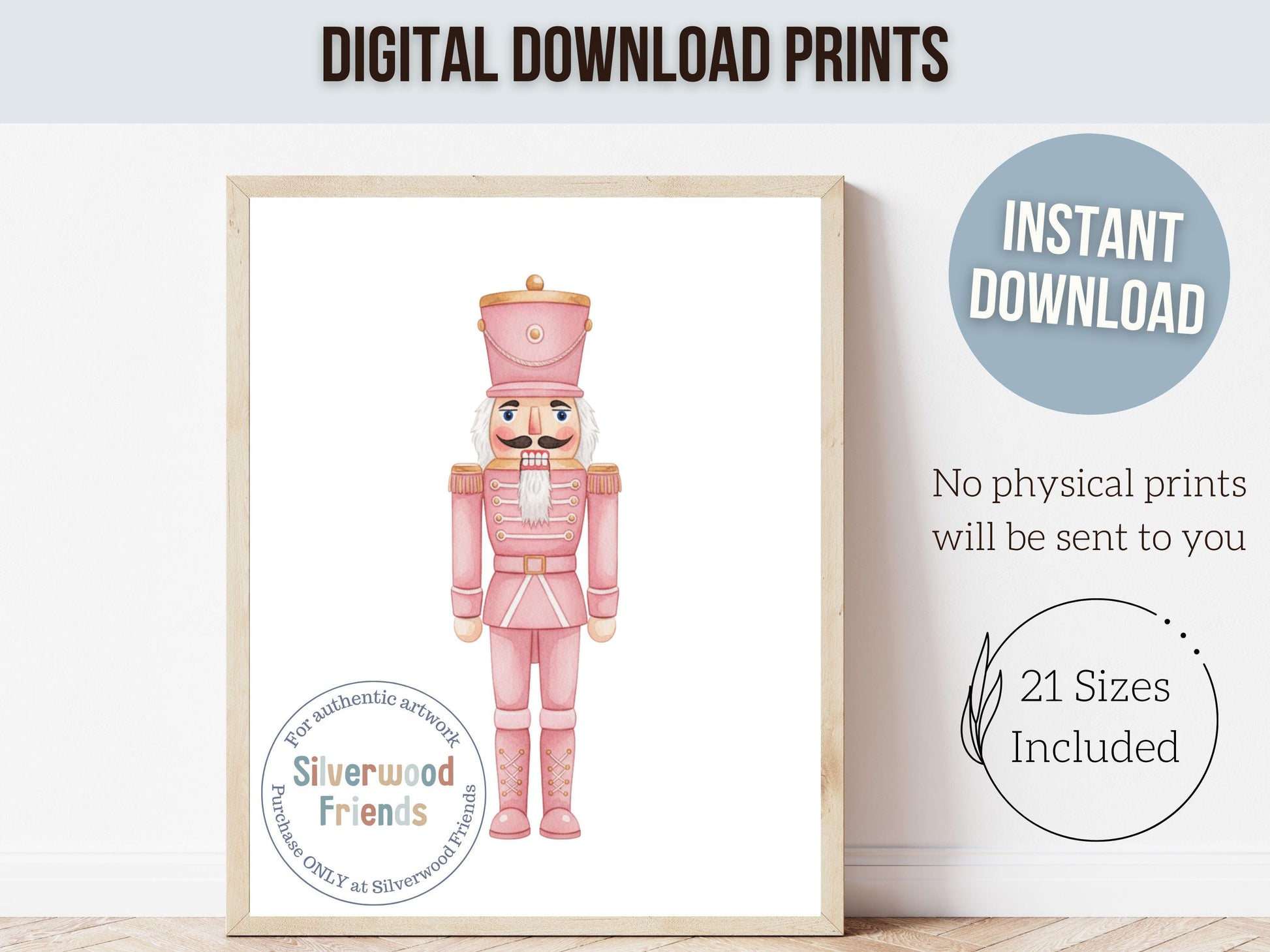 Set of 6 Pink Christmas Prints, Baby Girl Christmas Nursery Prints, Gingerbread Nutcracker Snowman Digital Download Print
