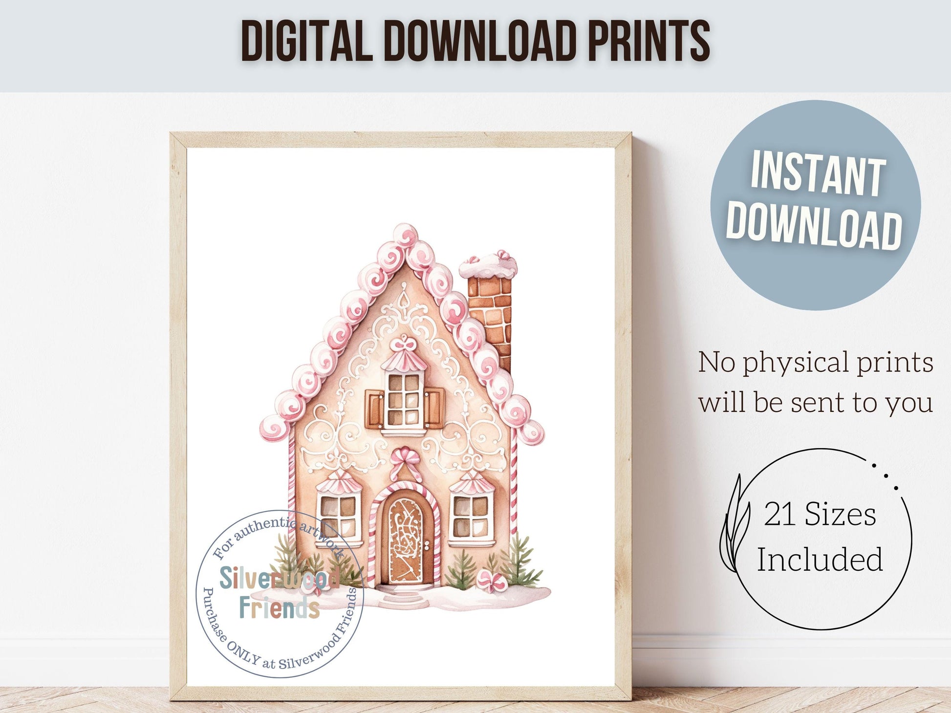 Set of 6 Pink Christmas Prints, Baby Girl Christmas Nursery Decor, Gingerbread Digital Download Print