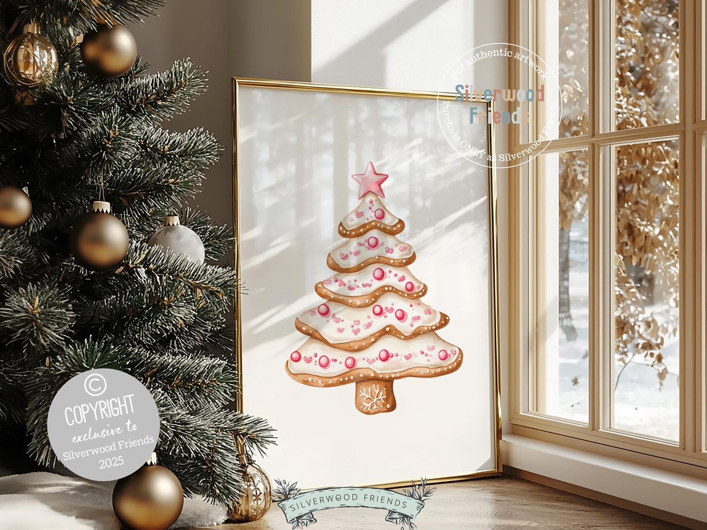 Set of 6 Pink Christmas Prints, Baby Girl Christmas Nursery Decor, Gingerbread Digital Download Print