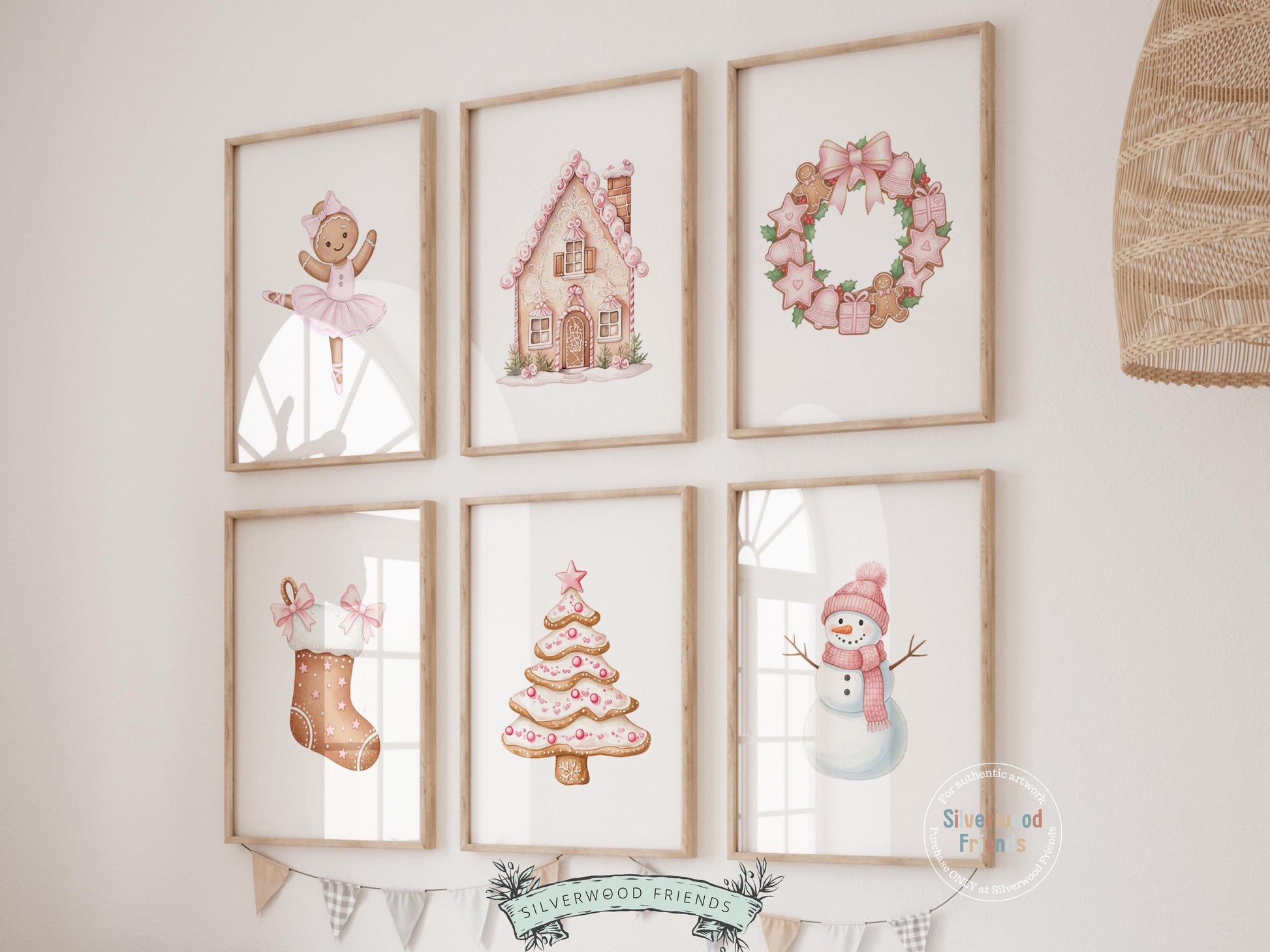 This nostalgic Set of 6 Pink Christmas Prints features classic watercolor Christmas elements. Designed for nurseries and cozy homes alike, this charming trio brings warm Christmas magic and timeless storybook charm to any space.