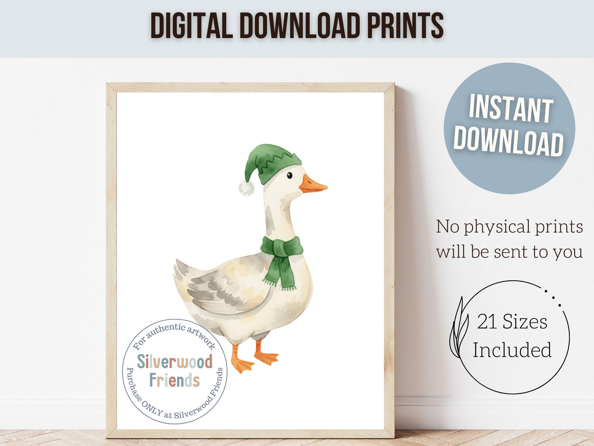 Set of 3 Sage Green Christmas Duck Nursery Prints, Silly Goose Nursery Decor, Digital Download Print