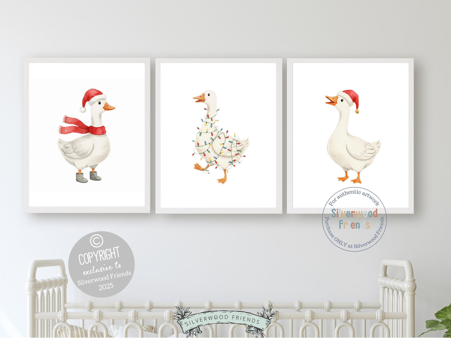 Set of 3 Christmas Duck Nursery Prints, Silly Goose Nursery Decor, Digital Download Print