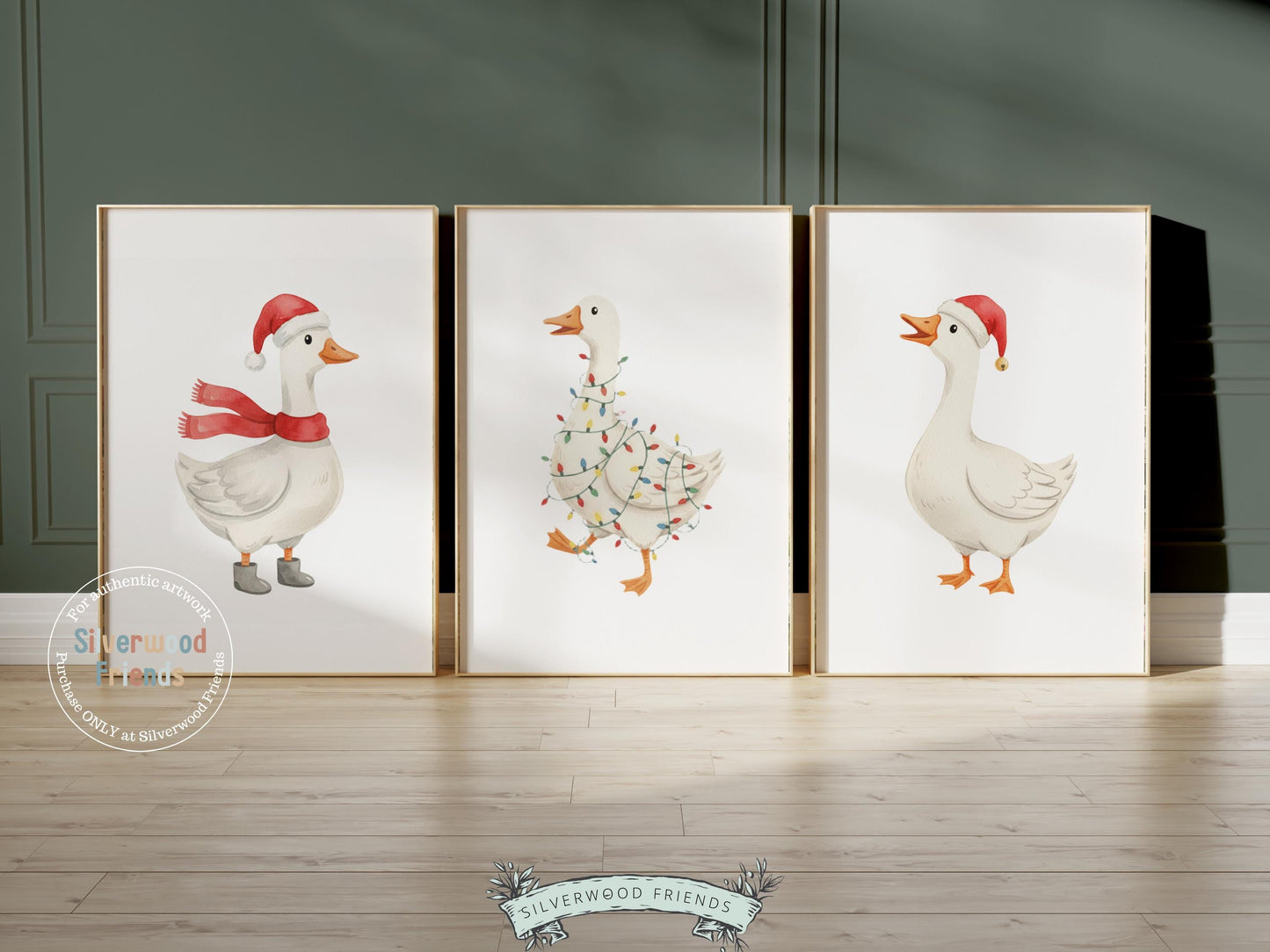 Set of 3 Christmas Duck Nursery Prints, Silly Goose Nursery Decor, Digital Download Print
